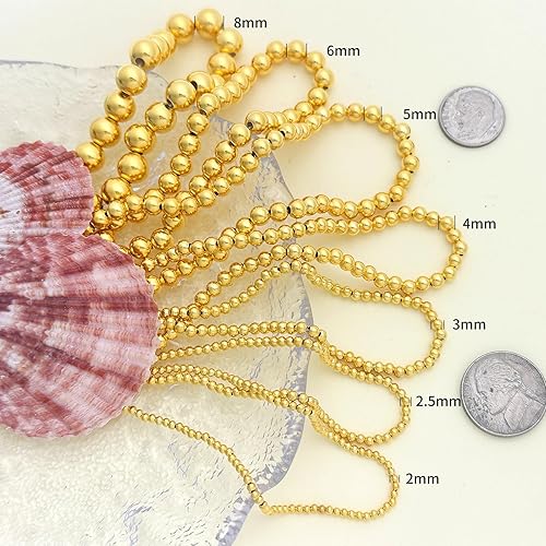 Miniatura 4 de OHINGLT Cuentas de plata de ley 925 chapadas en oro de 18 quilates para hacer joyas, cuentas redondas lisas espaciadoras para hacer anillos,