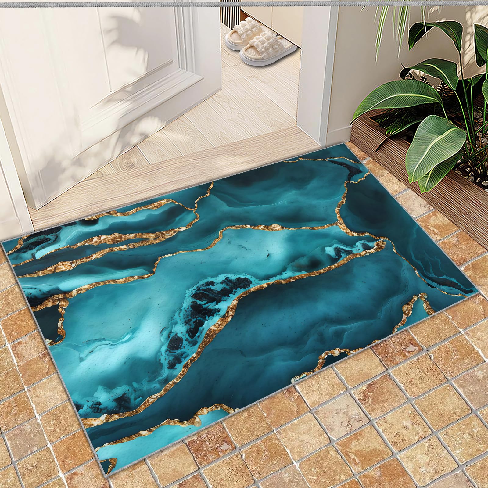 FACADUP Indigo Small Rug 50x80cm Area Rug Unique Indigo Rug, Fashion Gradient Blue Marble Abstract Carpet, Hallway Entrance Rug Anti-Slip Throw Floor Rug for Bathroom Laundry Room Kitchen