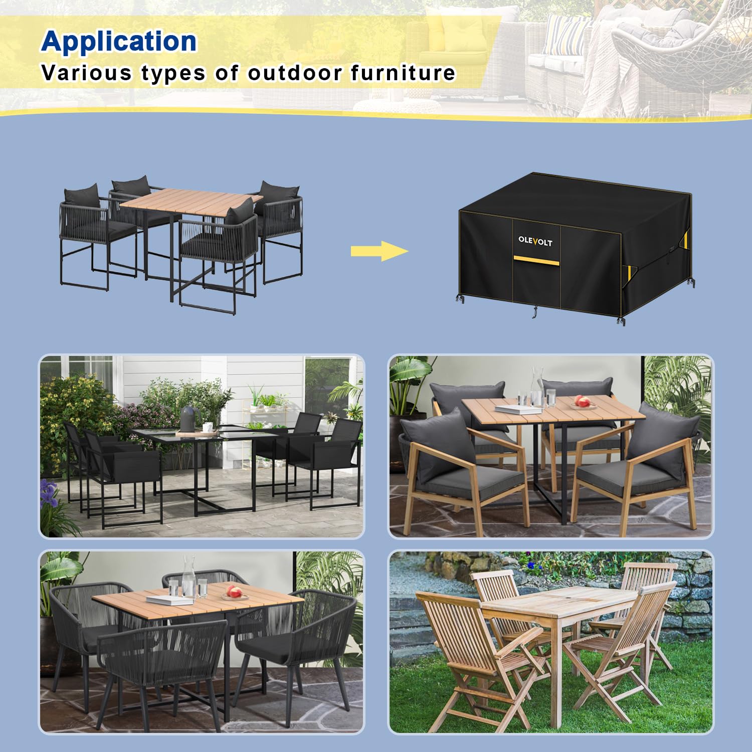 Copertura Tavolo Esterno 160x80x74cm Telo Copritavolo da Esterno | Tessuto Oxford 600D Copri Tavolo da Esterno Impermeabile, Copertura per Mobili da Giardino, Tavolo e Sedie da Esterno