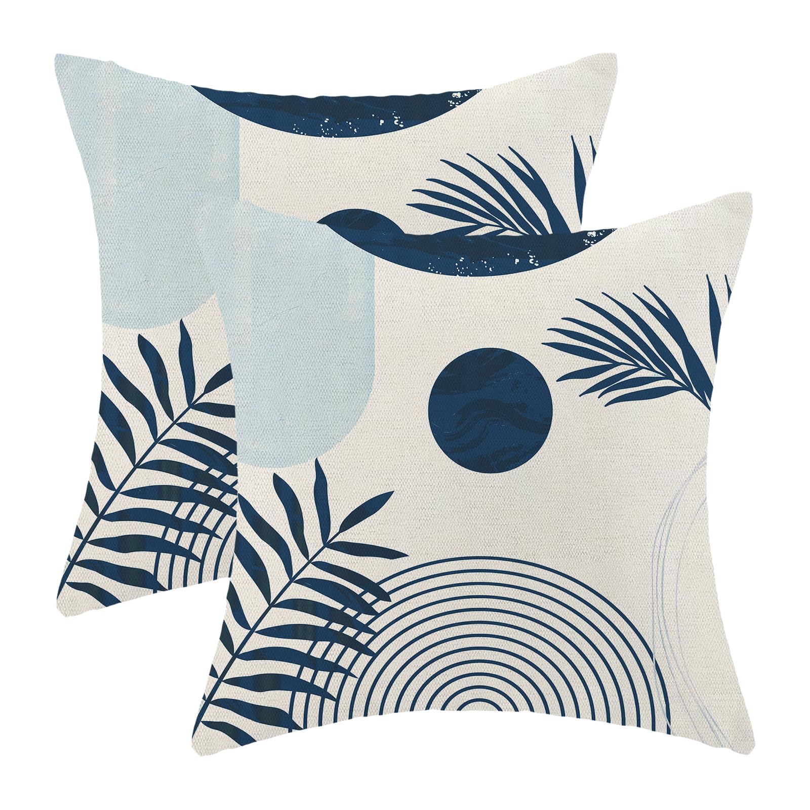 AEIOAE Boho Summer Outdoor Pillow Covers 18 x 18 Inch, Navy Blue Leaf Decor Throw Pillows for Couch Bed, Modern Abstract Plant Indoor Farmhouse