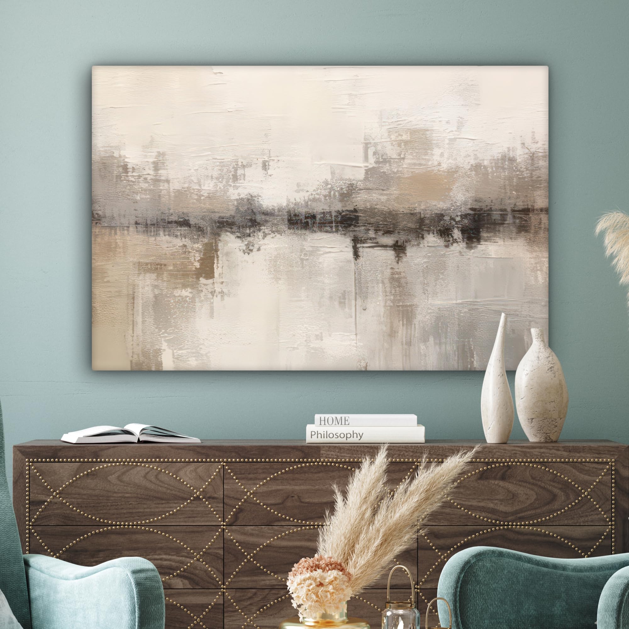 MuchoWow Leinwand Bilder 120x80 cm XXL Wanddeko Wohnzimmer Aesthetic Room Decor Modern Kunst Abstrakt Beige
