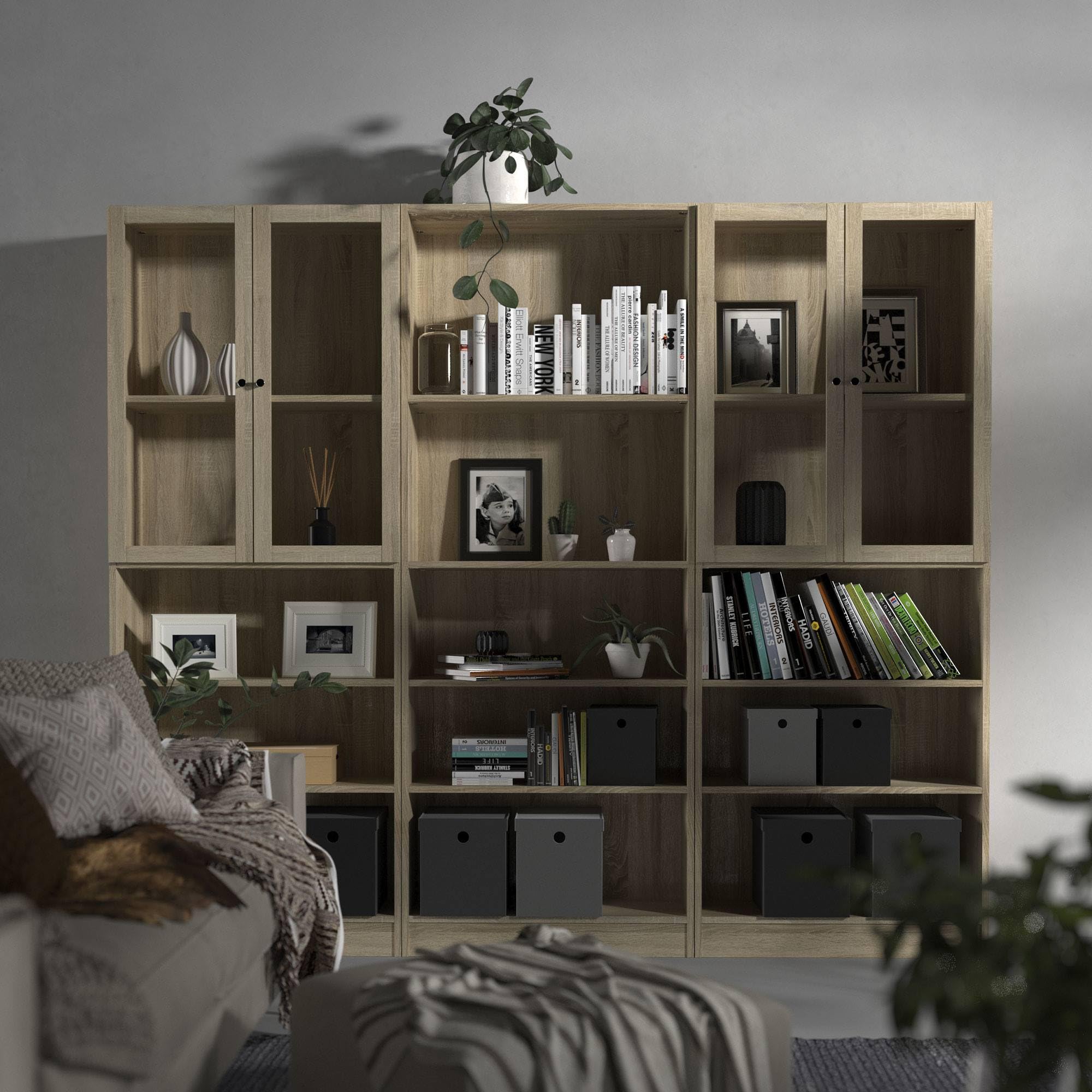 WELL HOME MOBILIARIO & DECORACIÓN Librería Estantería para Libros Turia con 4 estantes en Color Roble de 79 x 27 x 204 cm