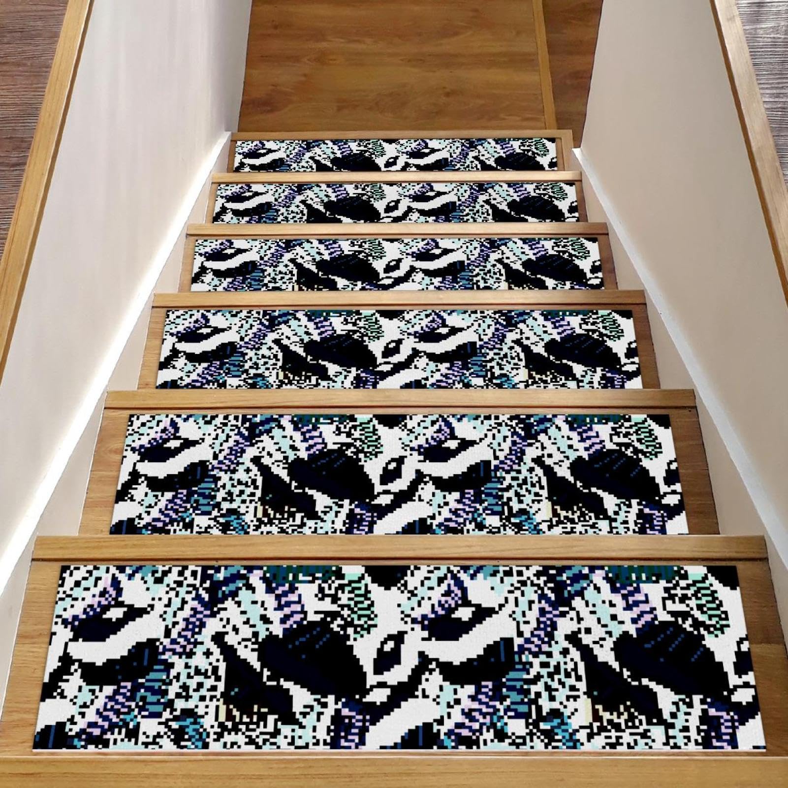 Tapis d'escalier rétro antidérapant lot de 15 marches bois
