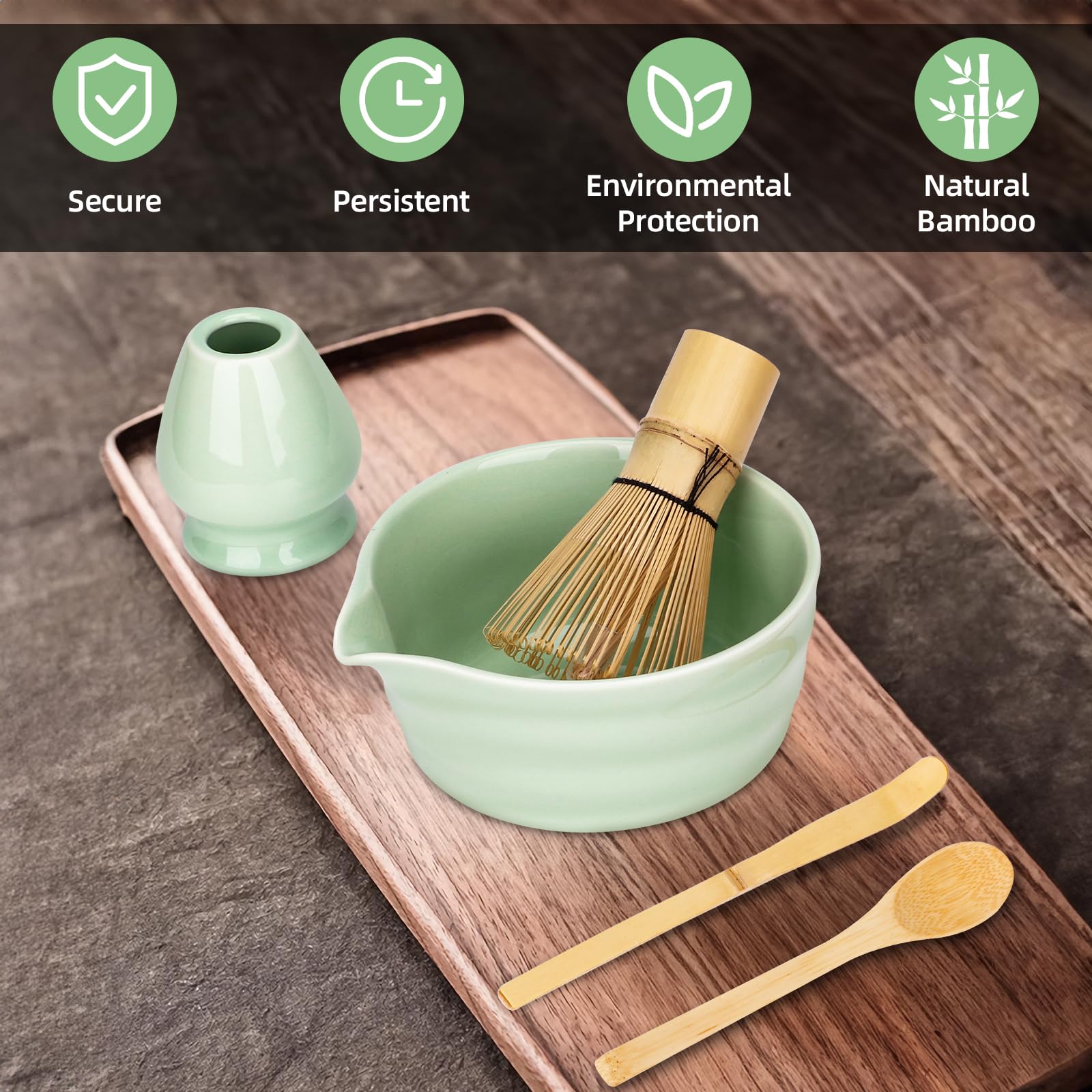 Matcha Set de 6 Piezas – Kit de Ceremonia Japonesa de Matcha con Cuenco de Matcha,Batidor de Matcha de Bambú,Soporte para Batidor,Colador, Cuchara y Pala – Set de Regalo para Amantes del Matcha
