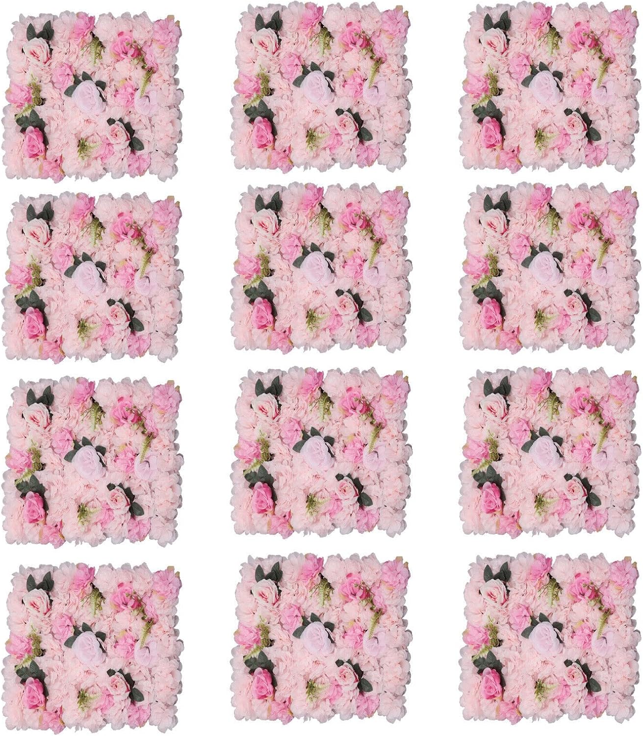 12pcs Artificial Flower Wall Panel DIY Wedding Backdrop Deco Floral Wall, for Wedding, Valentine's Day, Garden Wedding Ceremony, Bridal Shower, Anniversary, Pink