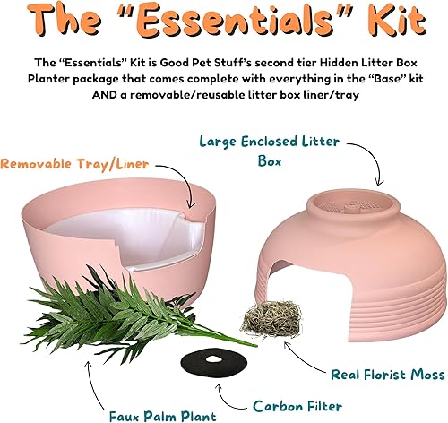 Miniatura 103 de Good Pet Stuff Kit original de caja de arena oculta y forro reutilizable, maceta redonda cerrada con plantas artificiales, sistema de filtro de olor