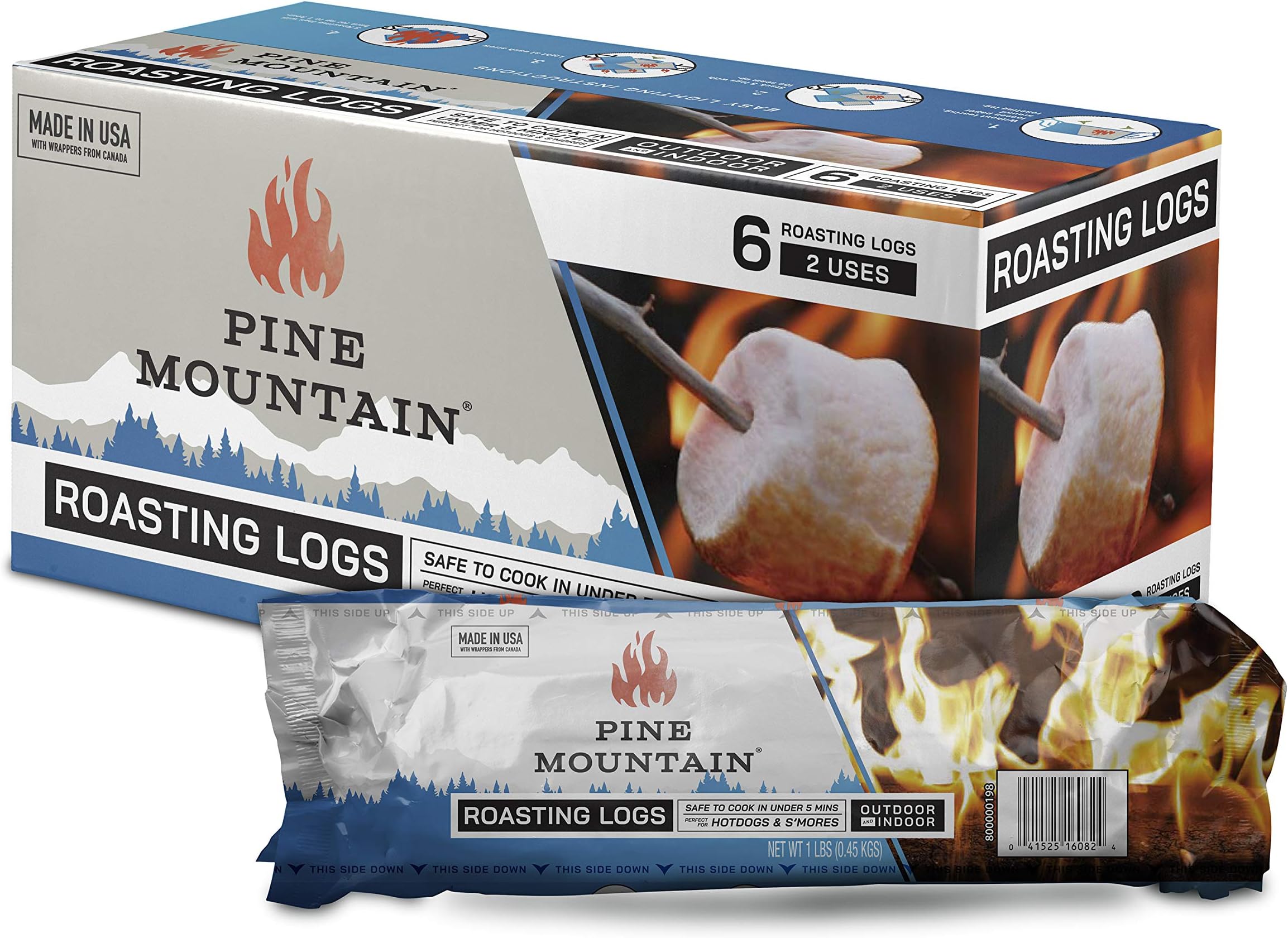 Pine Mountain Roasting Logs, Cooking firelogs for Campfire, Fireplace, Fire Pit, Outdoor and Indoor Use, 6 Pack