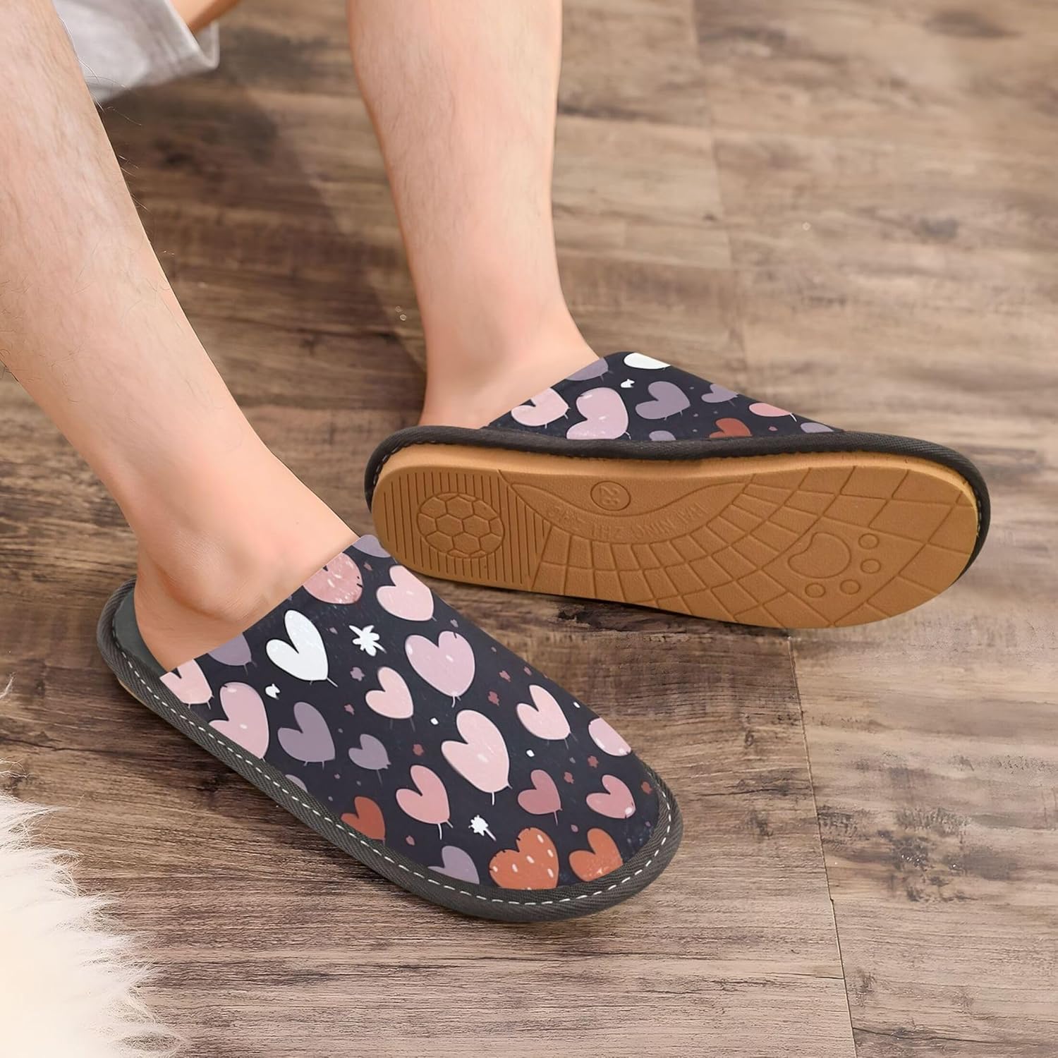 Valentine's Heart House Slippers – Cozy Fuzzy Slippers for Guests, Washable & Disposable, Perfect for Shoeless Home, Spa & Hotel Use A110653