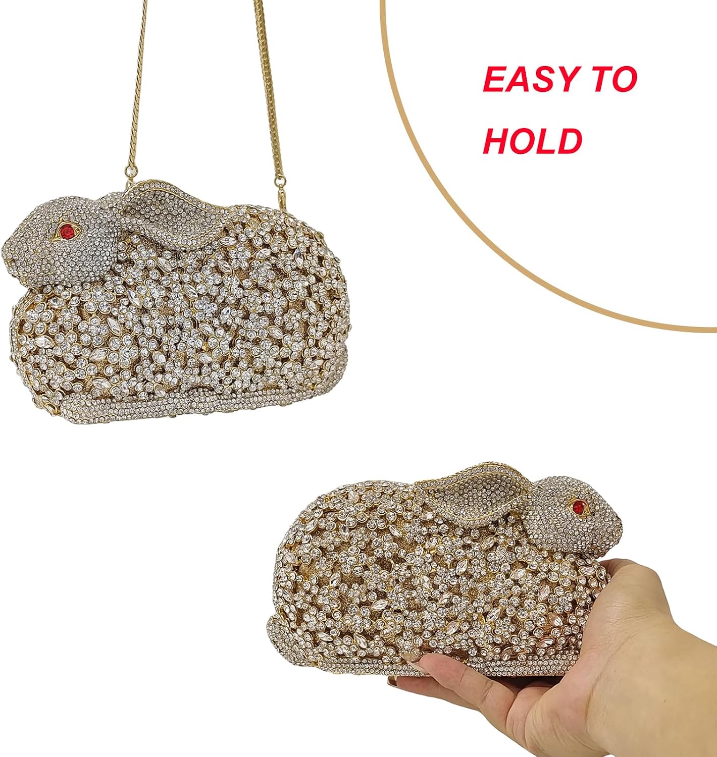Cute Rabbit Evening Bag Bunny Rhinestone Purse Animal Crystal Clutch for Party Wedding Prom Handbag