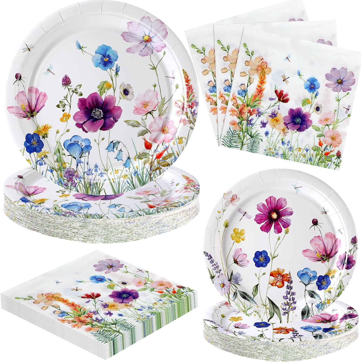 Pickmesh 150 Pcs Paper Plates and Napkins Vintage Birthday Wedding Party Supplies Disposable Dinnerware Include 50 Dinner Dishes 50 Dessert Plates 100 Napkins (Mushroom)