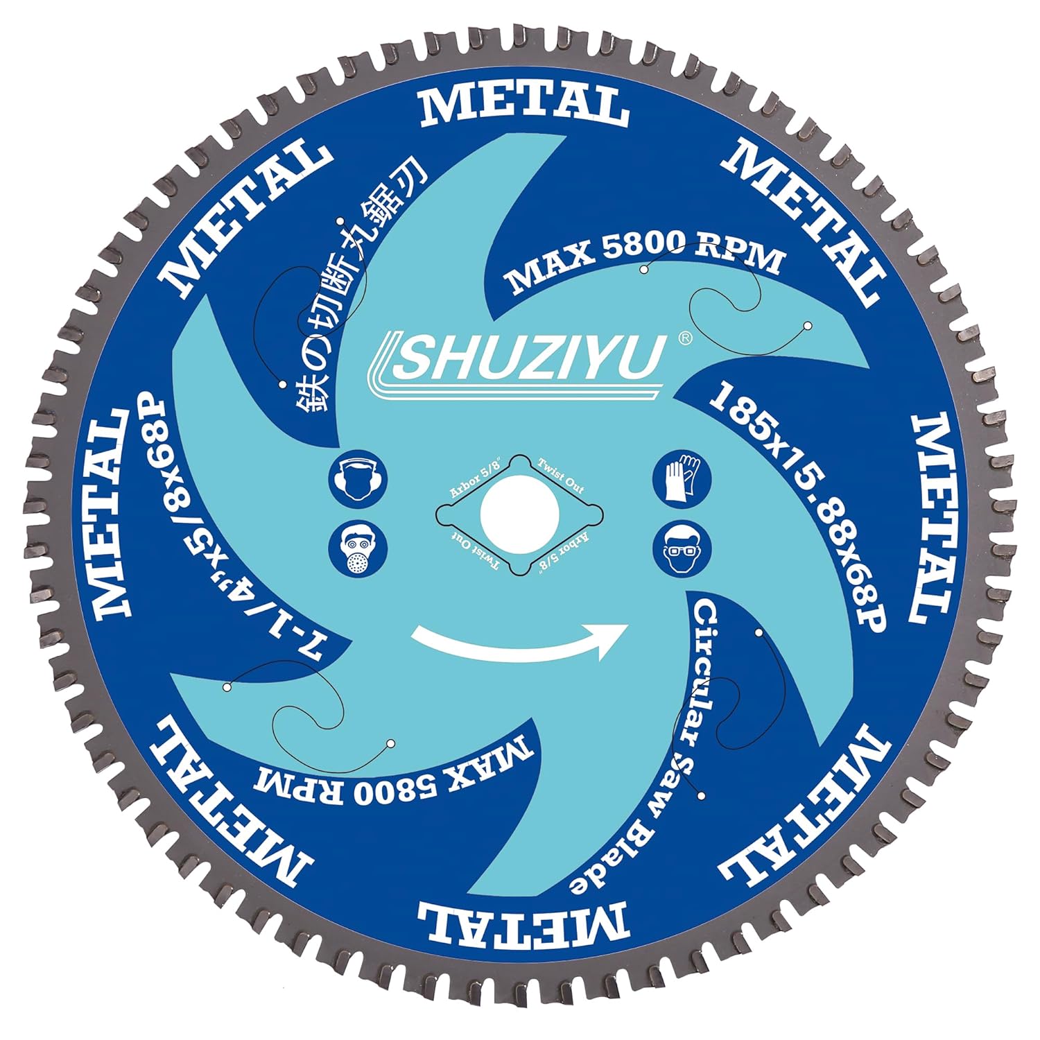 7-1/4”(185MM)-68T, Arbor 5/8" with Diamond Washer. Circular Saw Blade, Ferrous Metal, Steel Iron Bar, Sheet, Angle Cutting