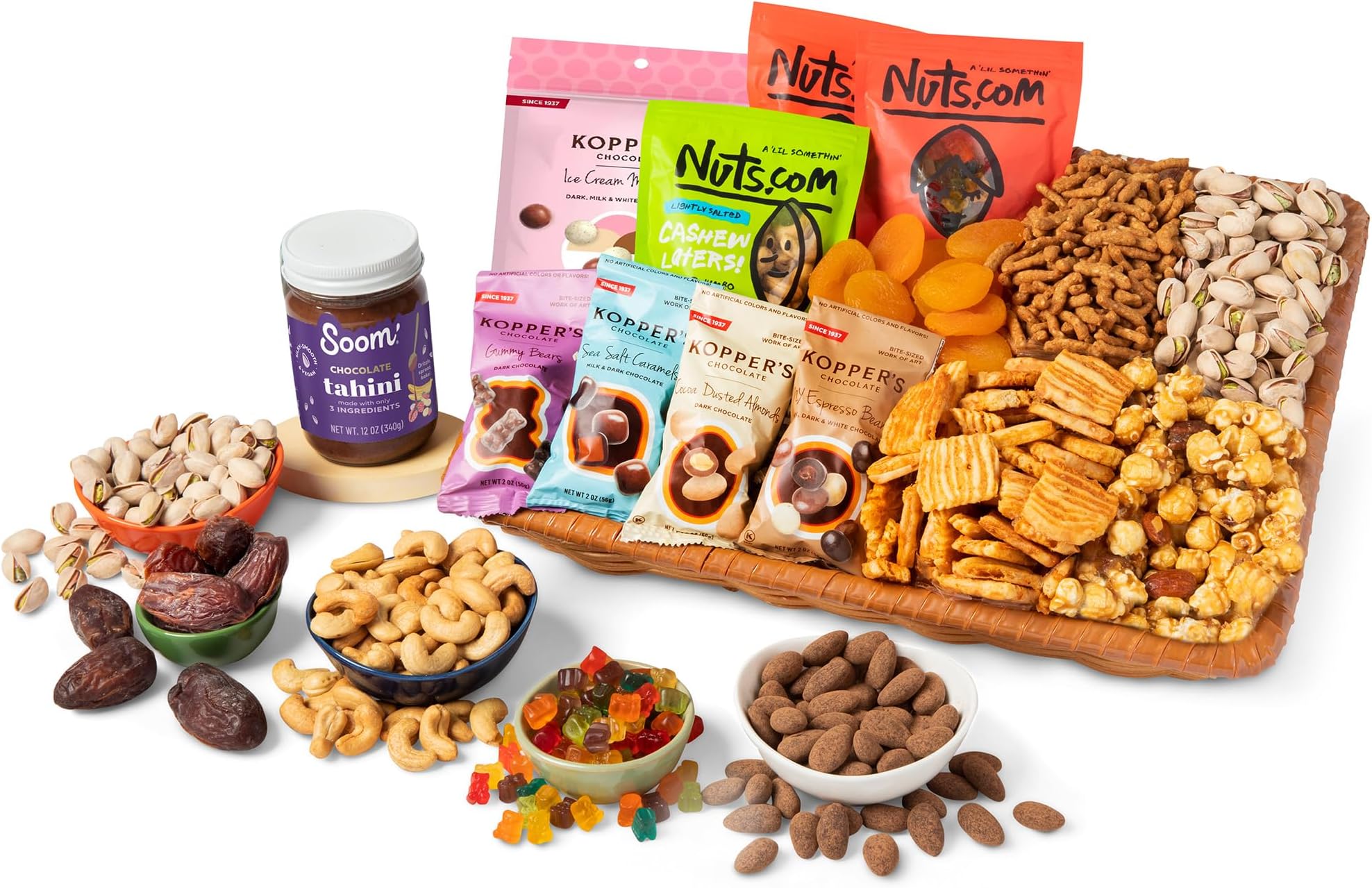 Nuts.comGourmet Snack Mix โ Gift Basket Assortment for Father's Day, Memorial Day, Birthday and Holidays โ 14 Item Care Package Includes a Variety of Nuts, Dried Fruits, Popcorn and Candy
