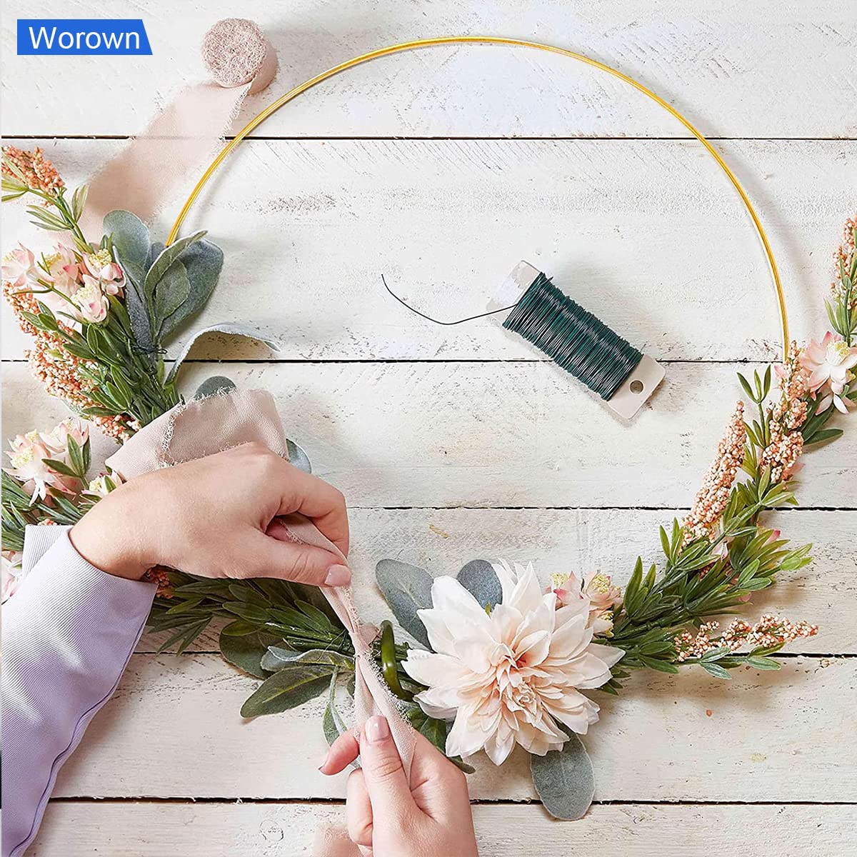 6 Cerchi Floreali In Metallo Argento 30cm Con Base Legno - Per Centrotavola Matrimonio E Decorazioni - Foto 10