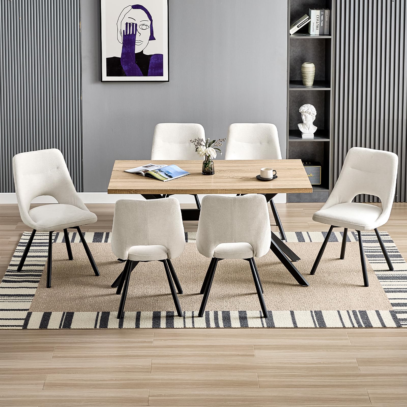 WAFTING Set di 6 Sedie da Pranzo Girevoli 360° Imbottite, Beige