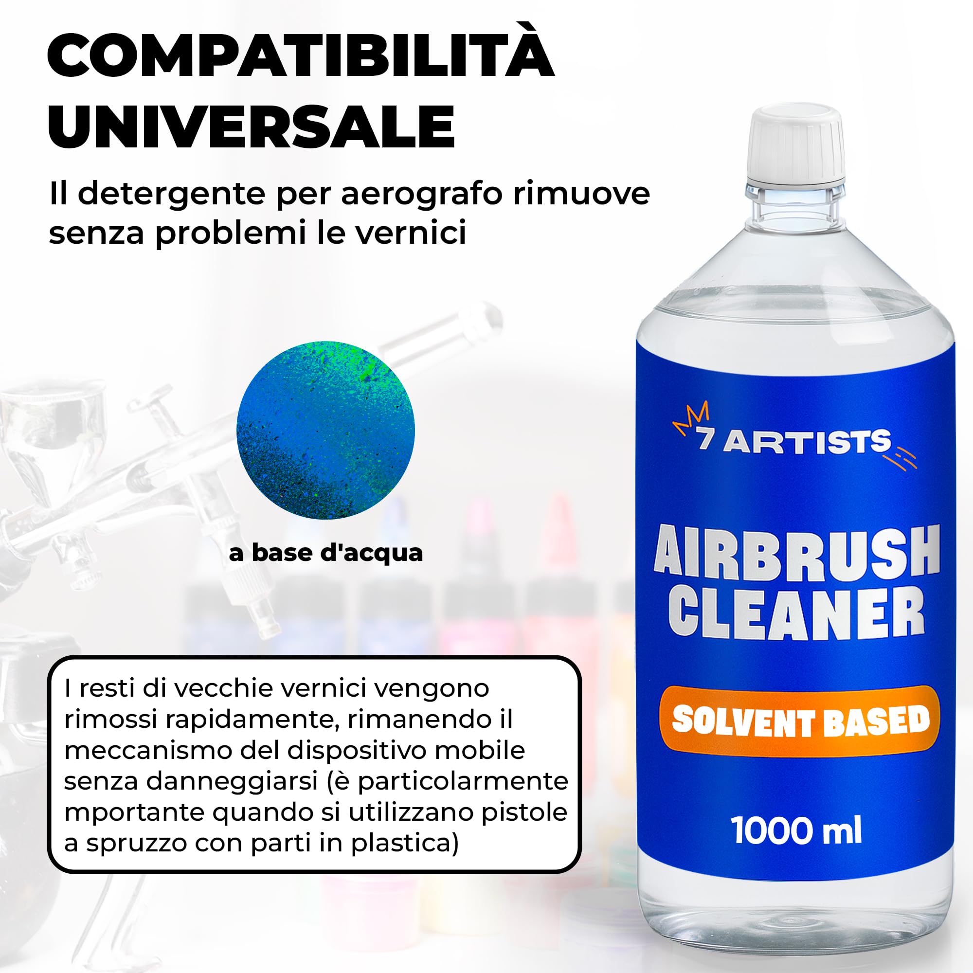 Airbrush Cleaner 1000 ml – Liquido Pulitore per Aerografo | Pulizia Aerografo per Rimuove Residui Acrilico Secchi e Freschi | Manutenzione Airbrush e Accessori