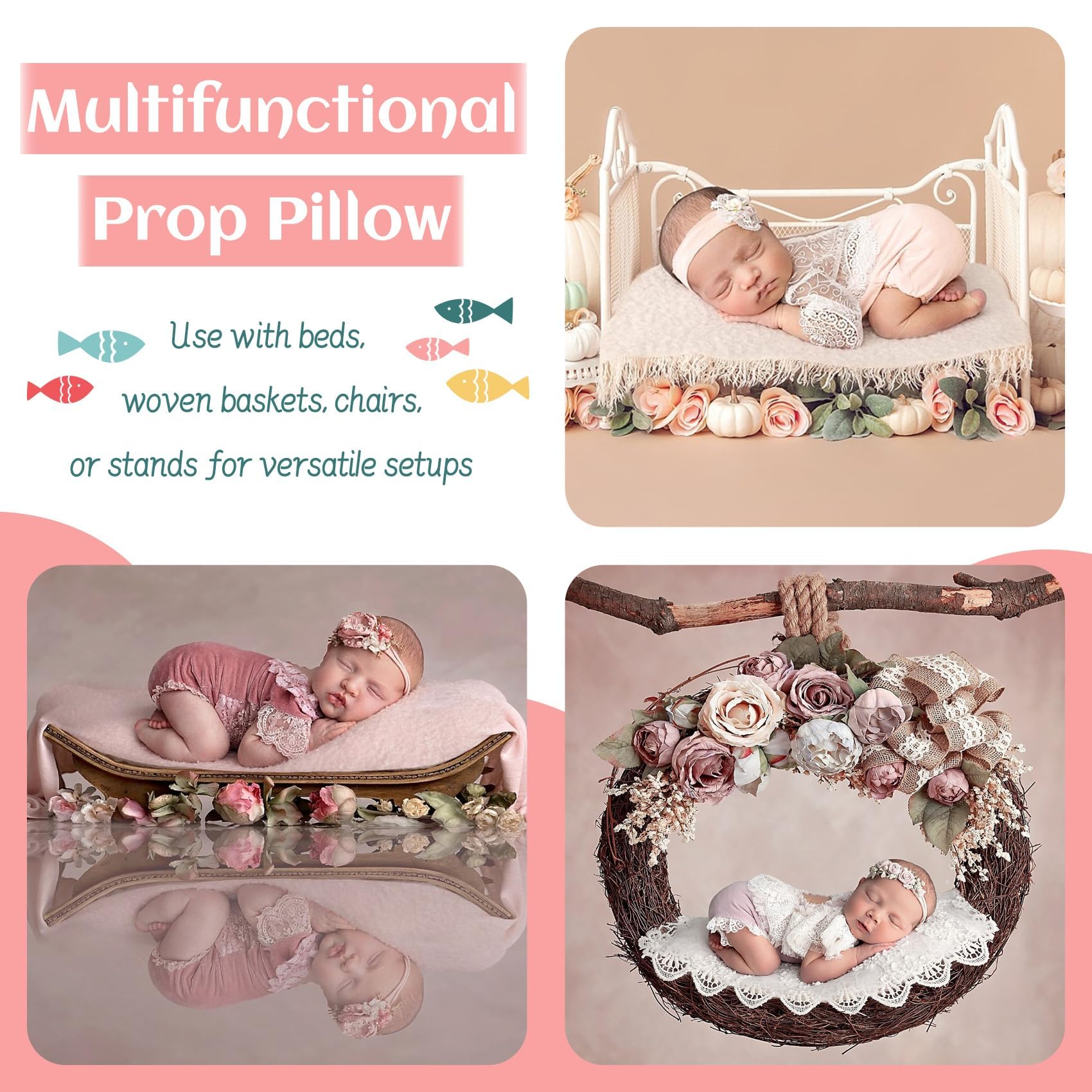 Apoyos de fotografía para recién nacidos Mariposa Posando Cojín Cesta Relleno y Posicionador para Bebés DIY Recién Nacido Fotografía Profesional Prop Blanco