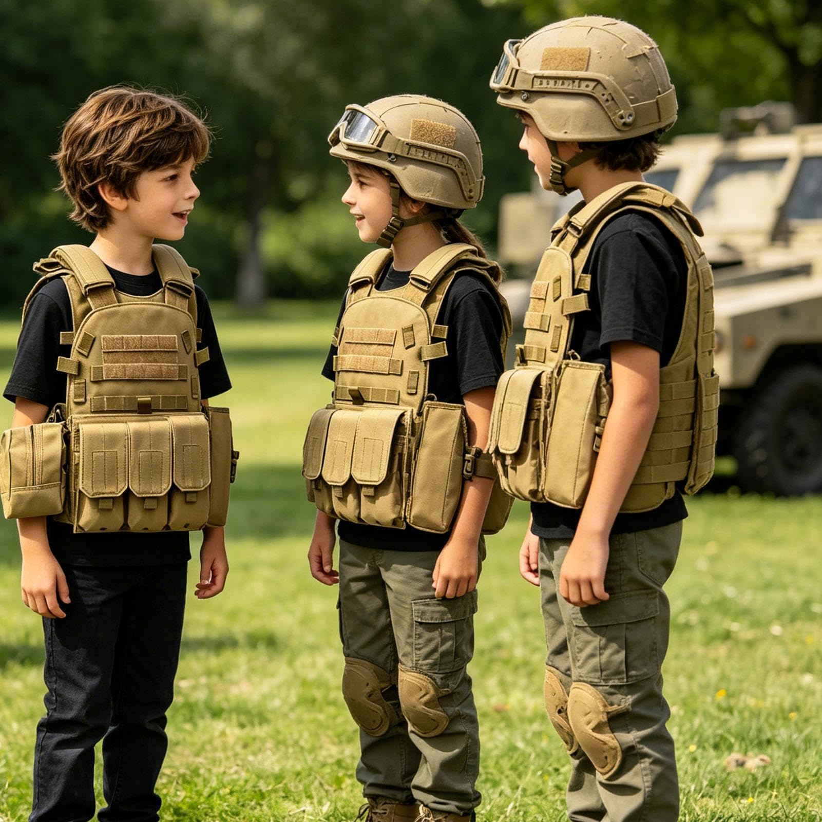 Gilet protettivo per bambini Airsoft, design di protezione tattica, 45 x 35 cm, attrezzatura protettiva da combattimento con tasche multiple, vestibilità regolabile, per paintball, cosplay, giochi di