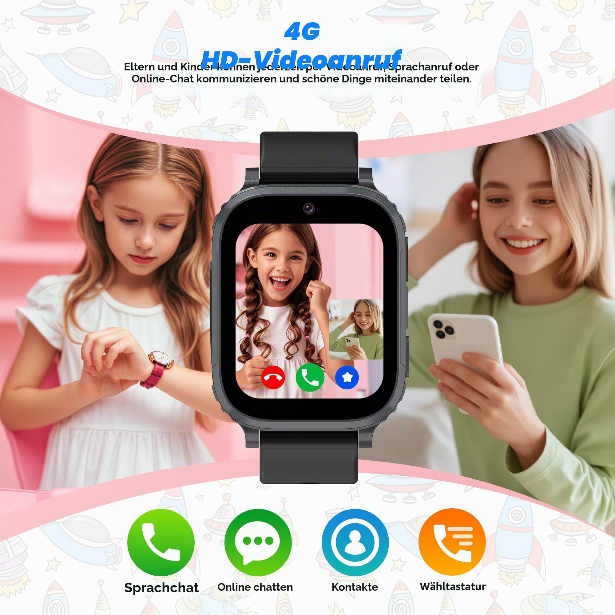 Smartwatch Kinder GPS, Kinder Smartwatch mit GPS Kinderuhr 1,83" HD Spiel IP68 Wasserdicht Wecker Taschenrechner, Smart Watch Geschenk für Mädchen Jungen Student (Schwarz)