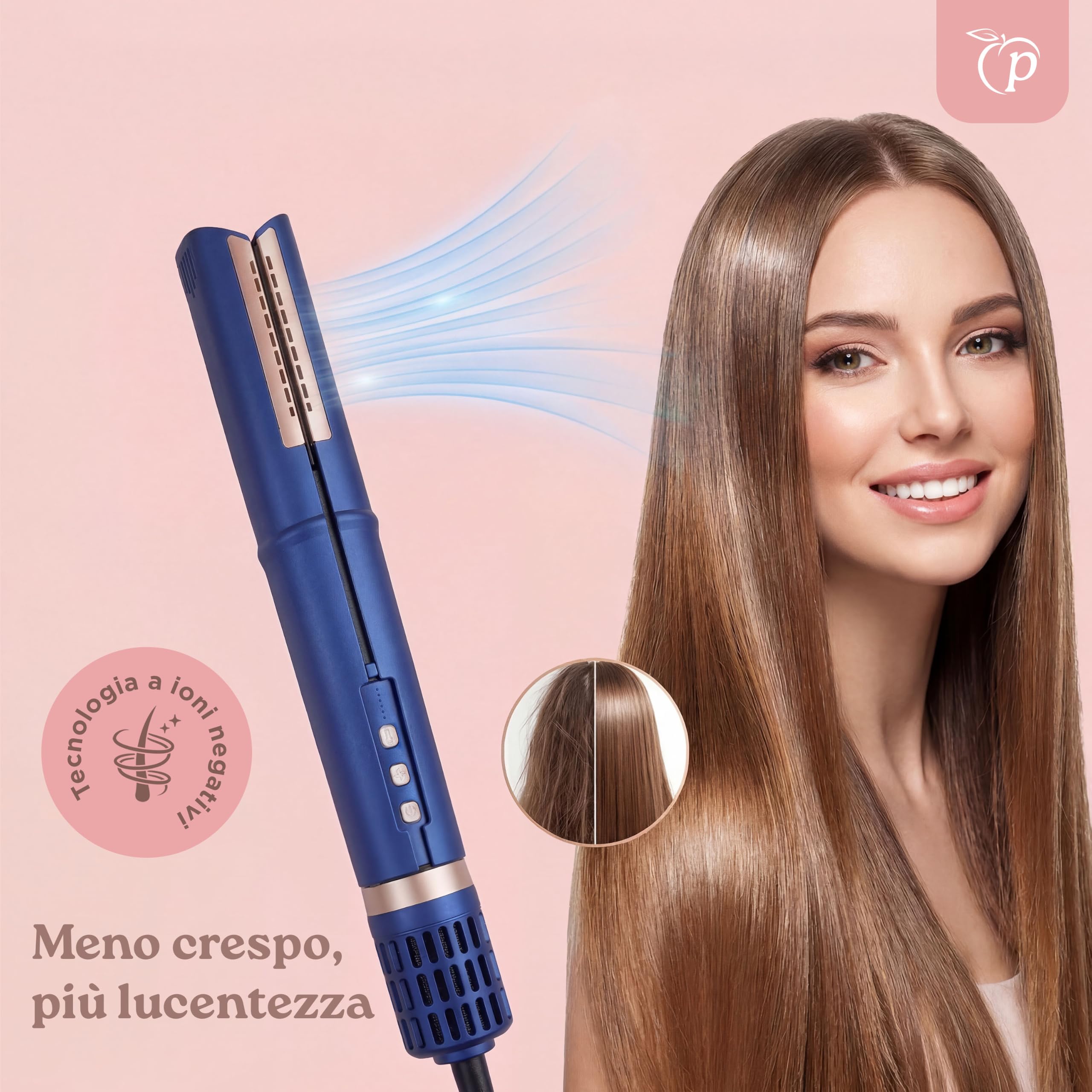 2-in-1 Asciugacapelli & Piastra per Capelli | Asciuga e Liscia i Capelli in Un Solo Strumento | 4 Temperature & 3 Velocità | Tecnologia Ionica | 31x8 cm | Blu, Rosa