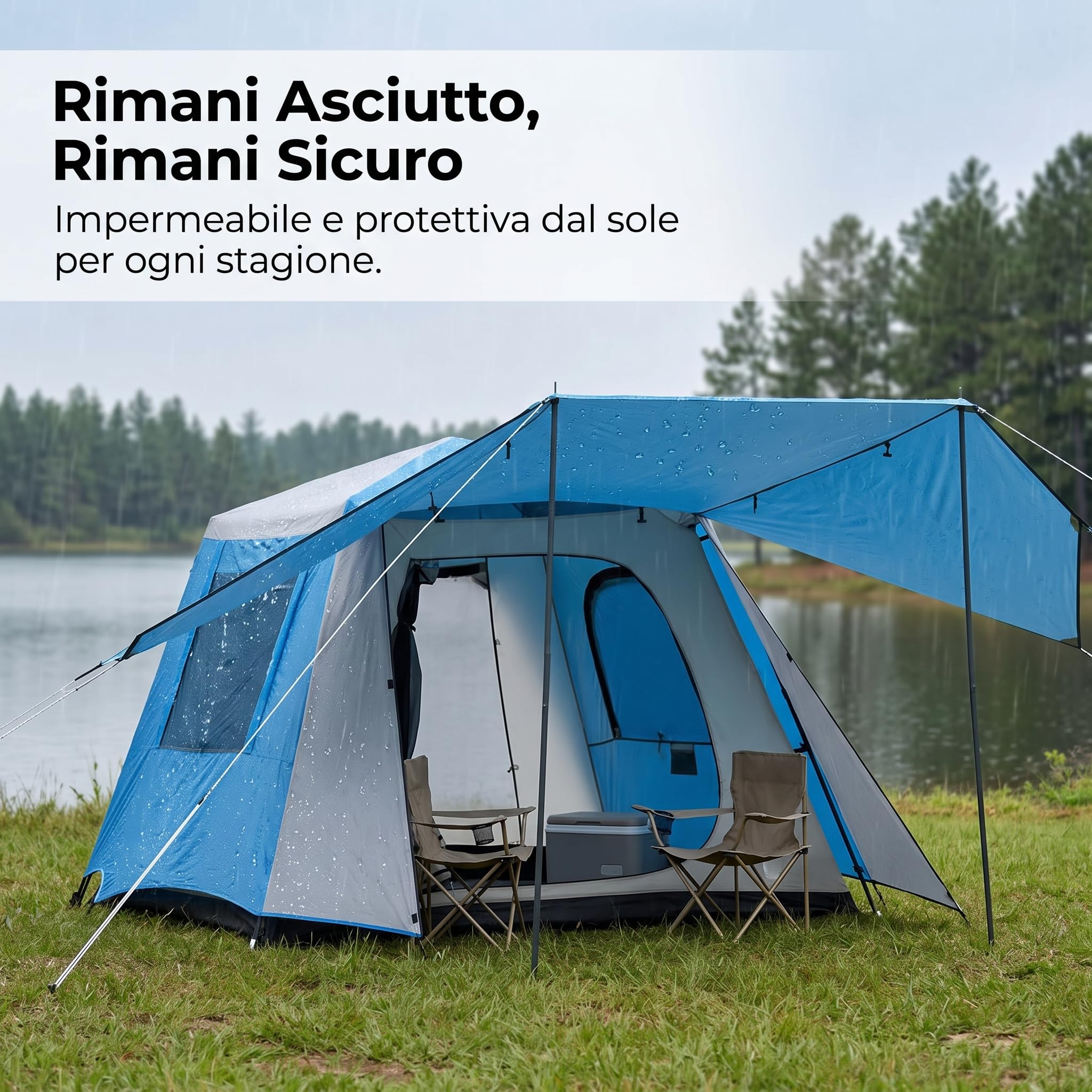Zelt für 3-4 Personen – Wasserdichtes Camping Zelt mit automatischem, Blau, Style to 1, Blau