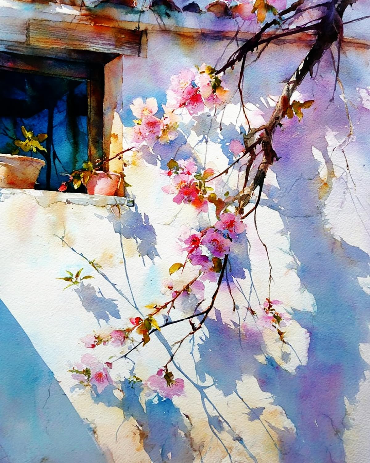 Liubaishi Multicolour Paint By Numbers For Adults, 16X20 Inch Acrylic Canvas Painting Kit, Spring Cherry Blossom Flower Shadows