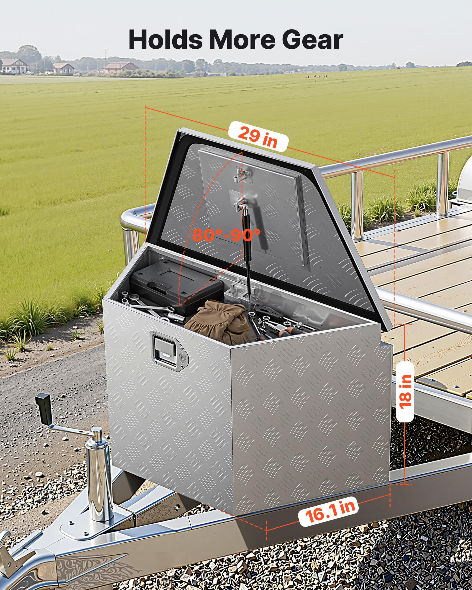 VEVOR Deichselbox Truckbox 737 x 410 x 457 mm aus Aluminium, 50 kg Belastbare Werkzeugaufbewahrungsbox mit Schloss & Schlüsseln, Anhängerbox für Pickup-Ladeflächen Wohnmobile SUVs Geländewagen, Silber