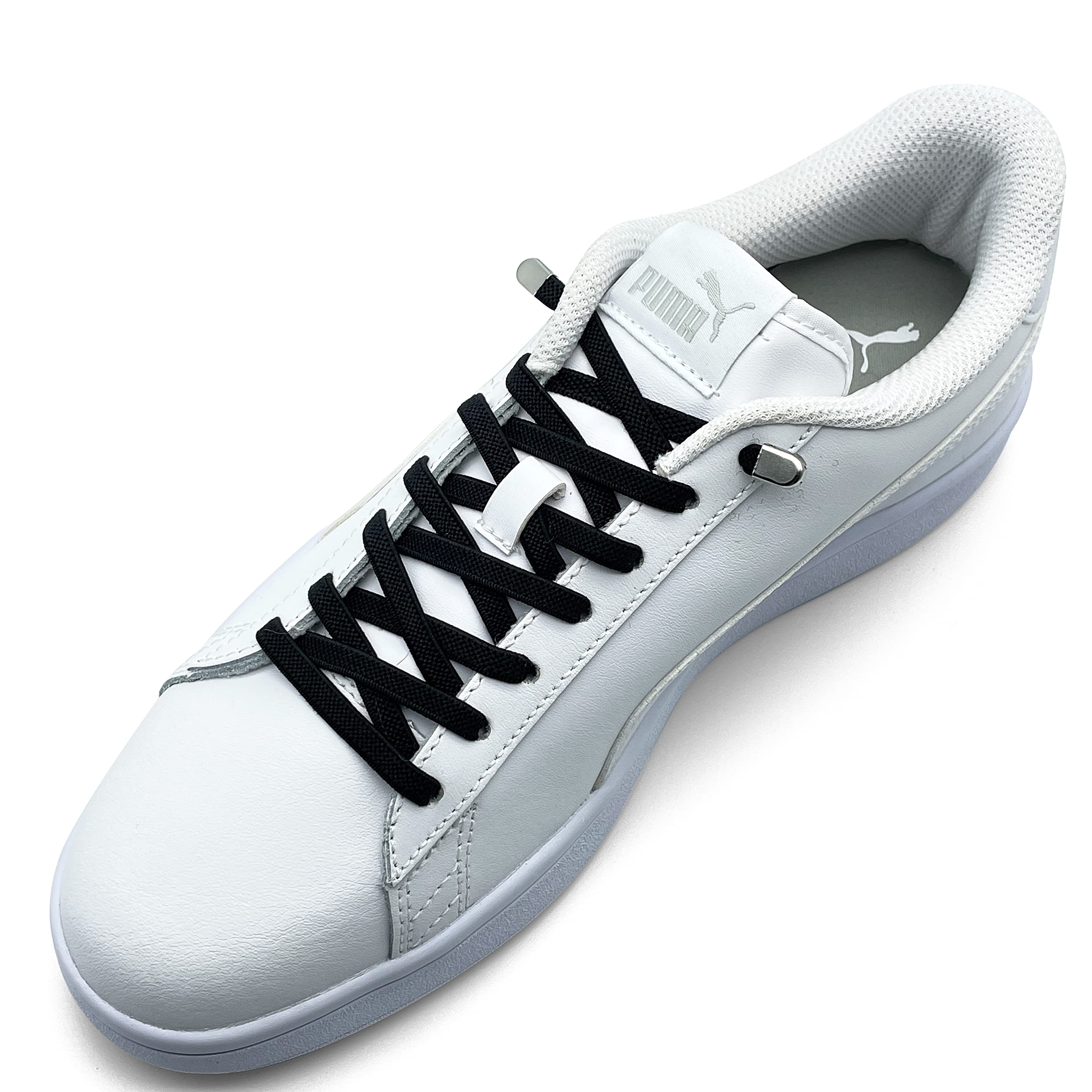 ELANOX elastische Schnürsenkel ohne Binden I 4 Stück für 2 Paar Schuhe, mit stylischen Enden, Schuhbänder ohne Binden Schnellverschluss, Gummi-Schnürsenkel, für Erwachsene & Kinder (schwarz)