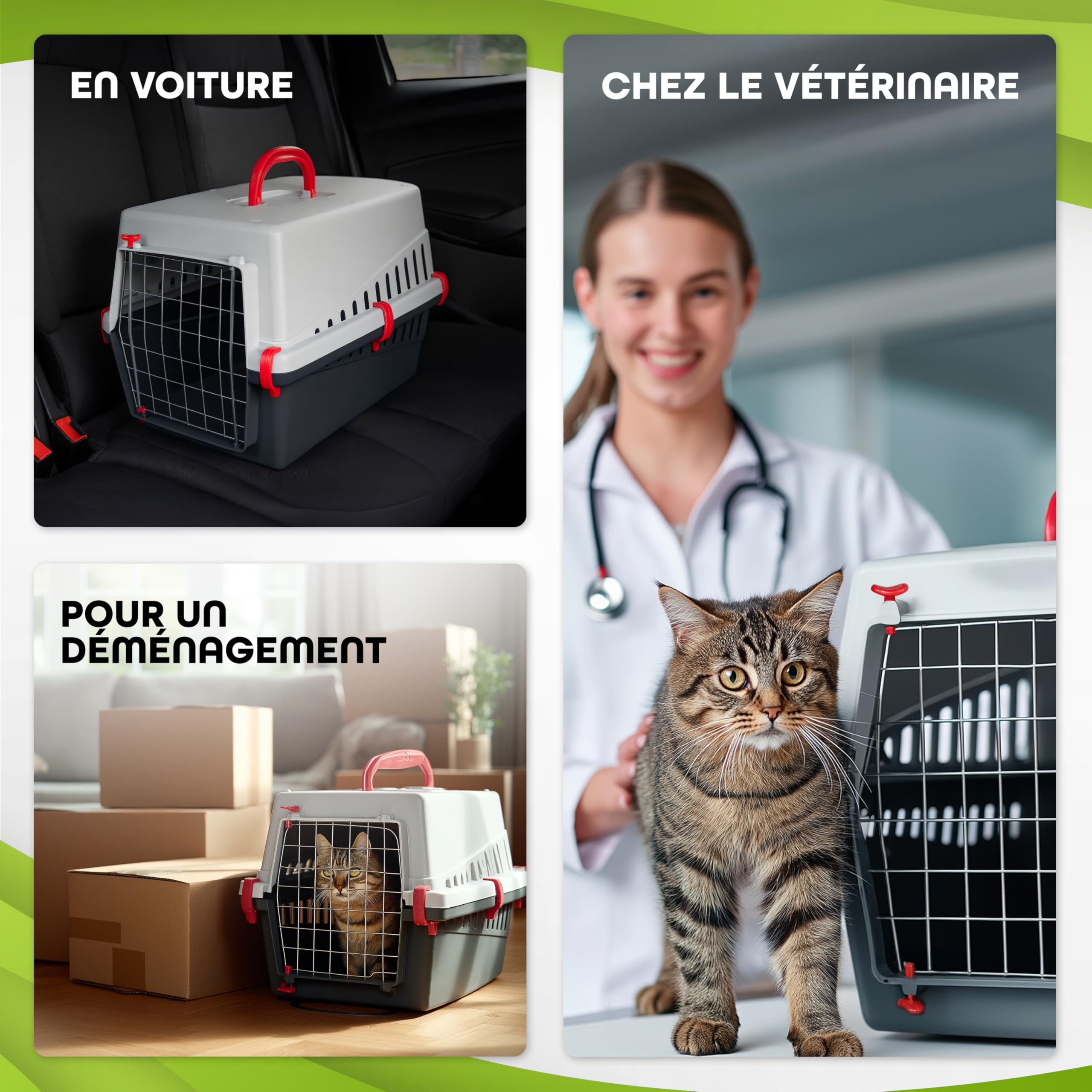 Caisse de Transport pour Chat - pour Voiture et Avion - Porte en Métal - Légère 1,14 kg - Bleu 50 x 33 x 32 cm