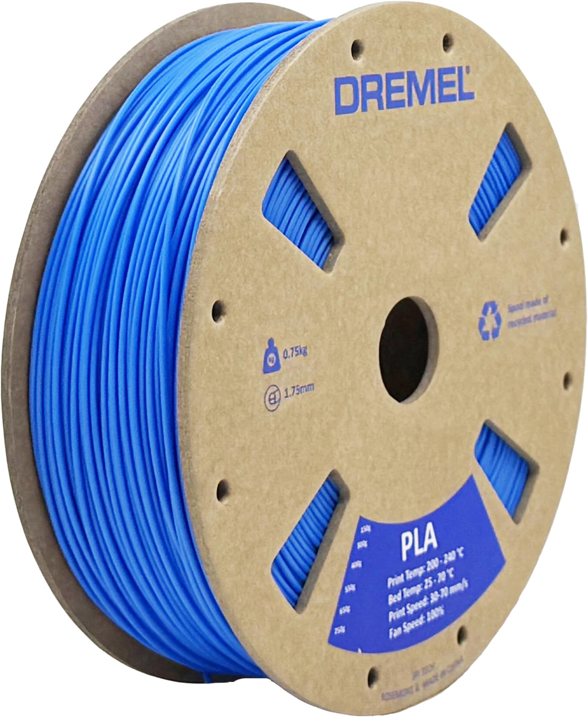 DigiLab PLA-BLU-01 3D Printer Filament, 1.75 mm Diameter, 0.75 kg Spool Weight, Color Blue, RFID Enabled, new Formula and 50 Percent More per Spool