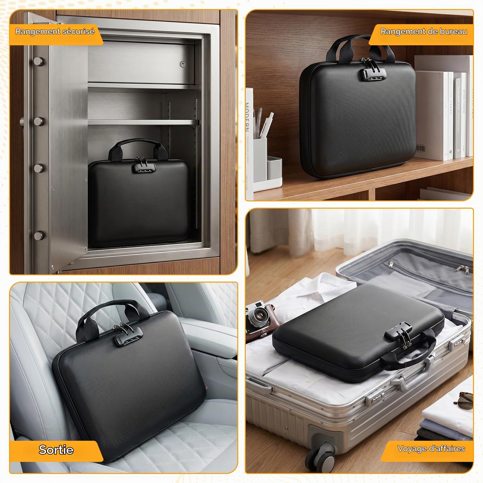 Boîte à Documents Ignifuge avec Serrure, Organisateur de Documents A4 Rigide 13 Compartiments, Porte-Documents pour Documents Importants, Certificats et Passeports, Noir