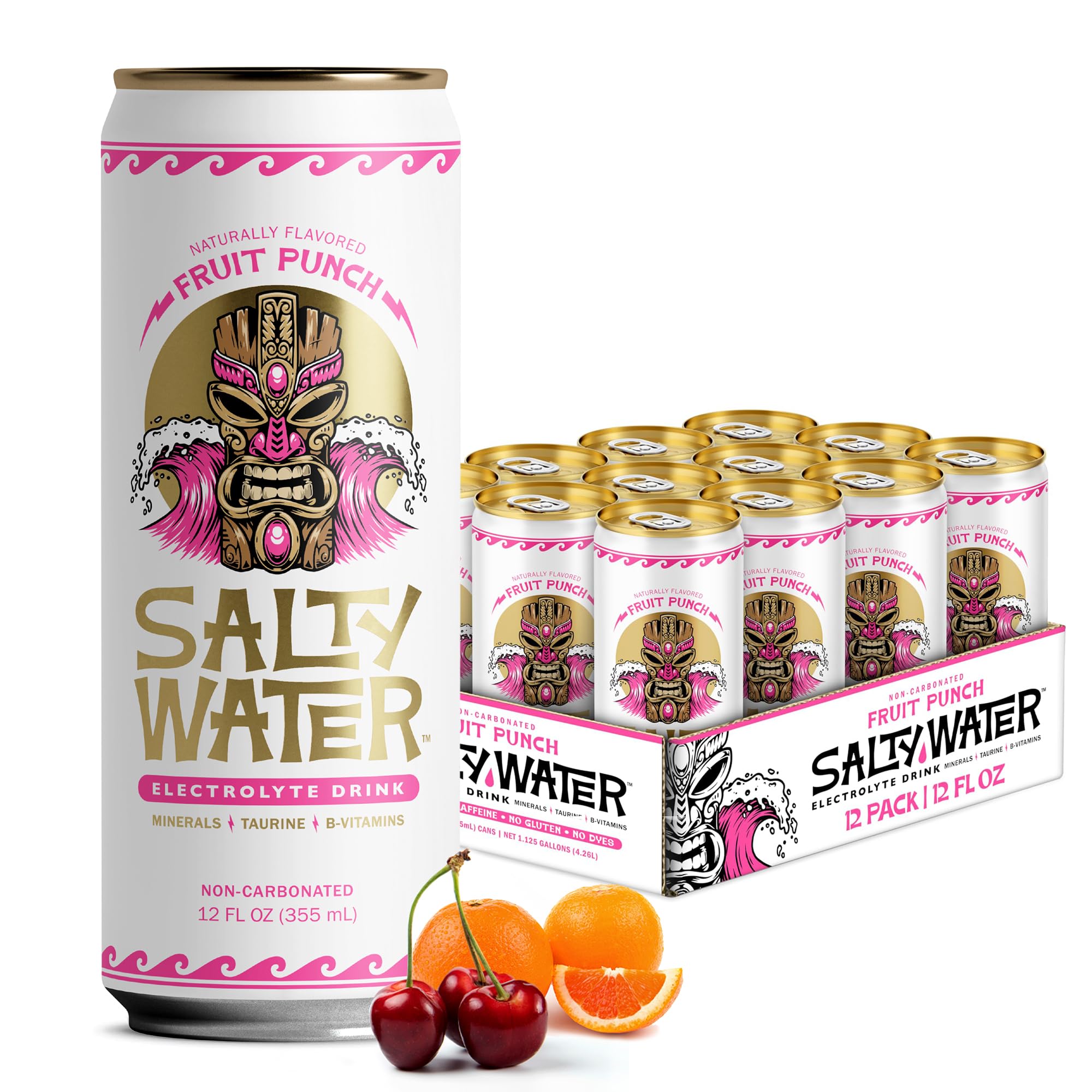 SaltyWater Electrolyte Drink, Fruit Punch – Zero Sugar Premium Hydration Drink, 10 Calories, Minerals, Taurine, B-Vitamins, Non-Carbonated - Zero
