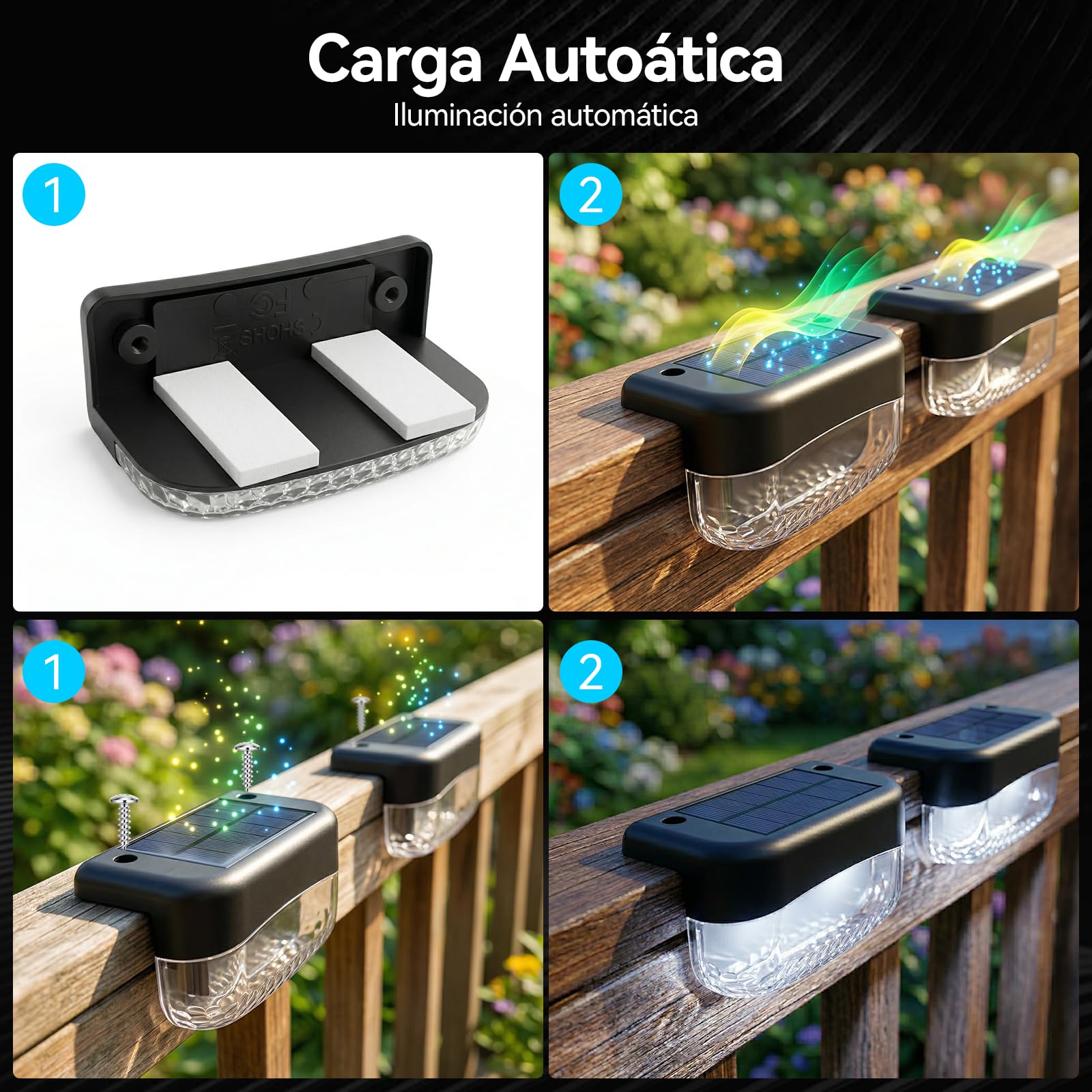 CREECHWA Luces Solares Exterior LED para Jardín y Terraza - 8 Pack de Lámparas Solares para Escaleras, Vallas y Patios, Impermeable, Encendido Automático, Blanco Frío, Instalación Fácil sin Cables — view 6