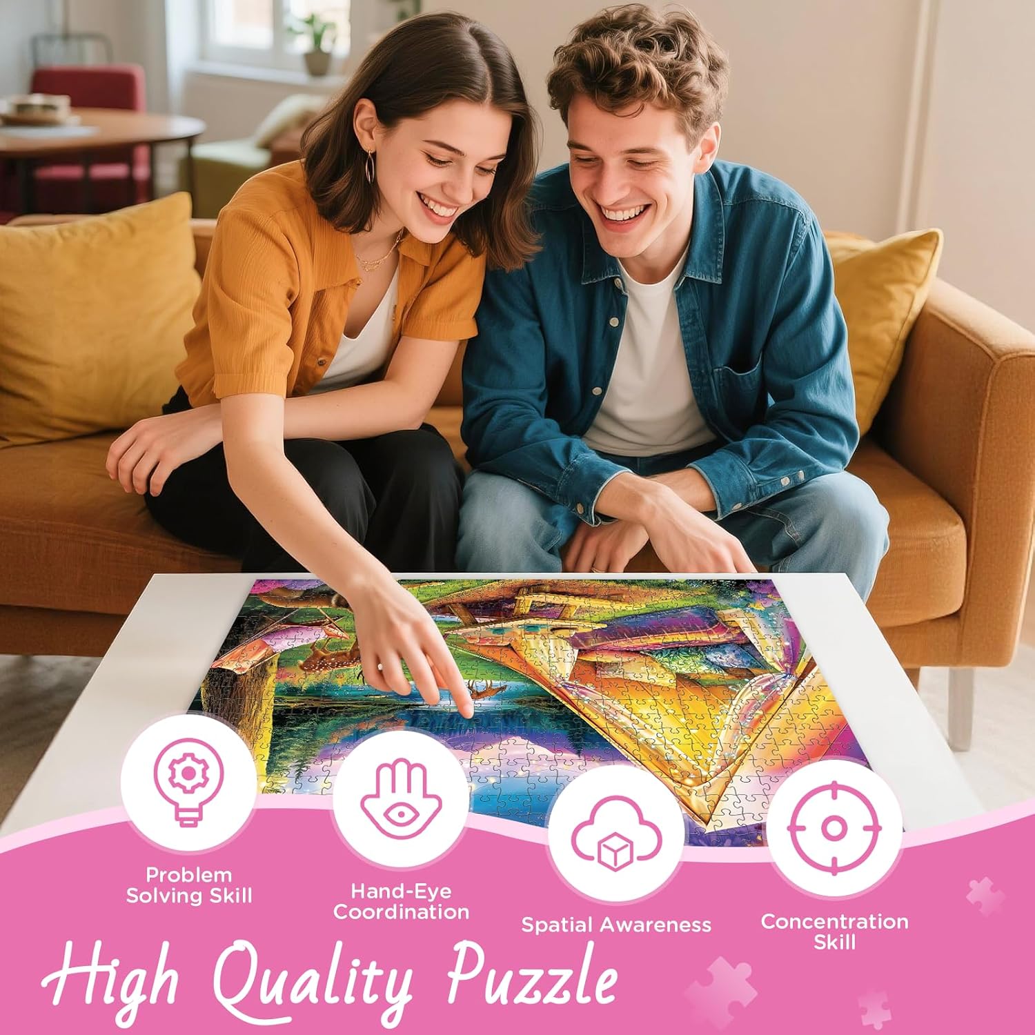 500 Piece Puzzle for Adults, Dreamy Forest Camping Puzzles for Adults Senior, Starry Sky, Lake and Cute Deer Jigsaw Puzzles, Challenging Perfect Game Nights for Family Friend 20.5 X 15 in