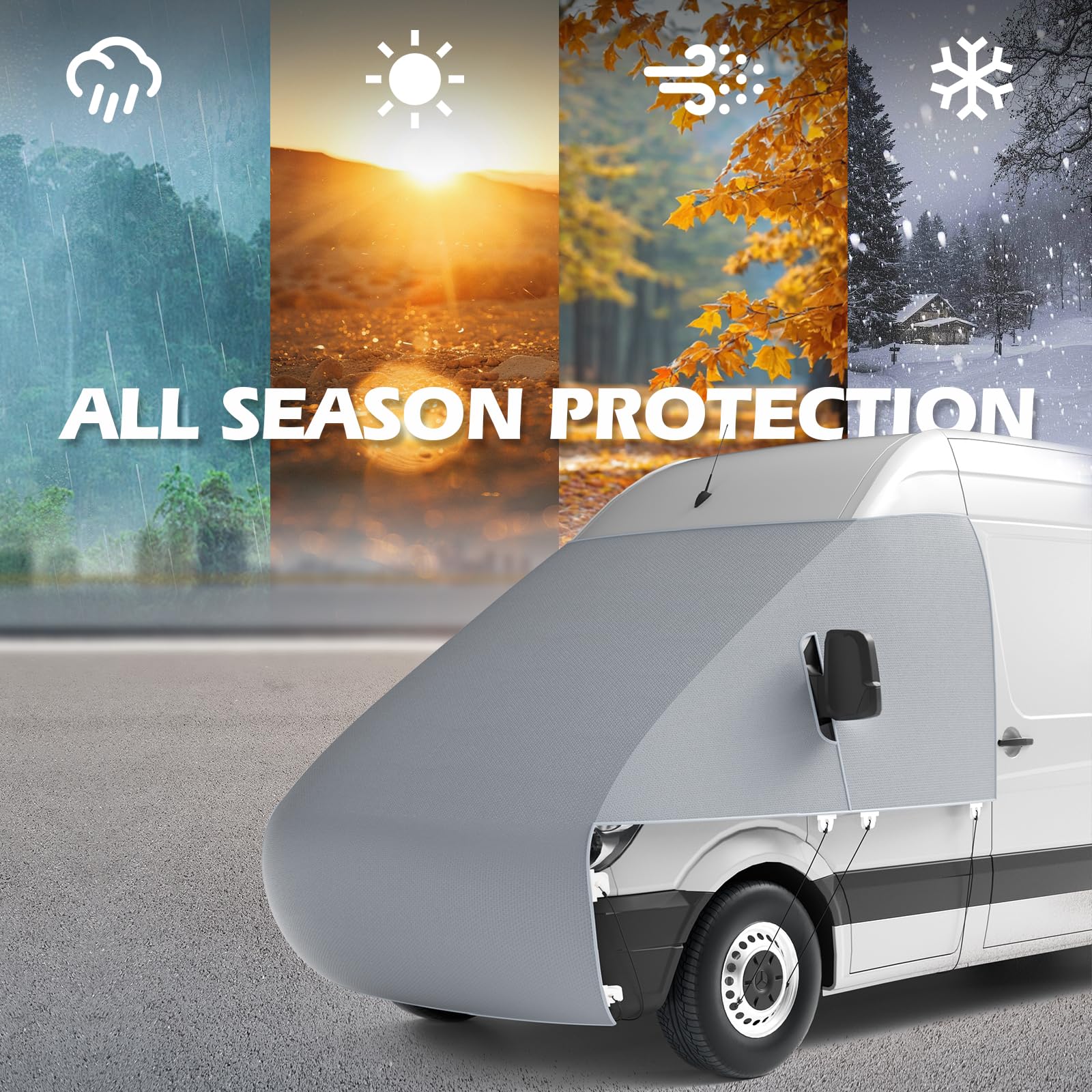 Abdeckung Frontscheibe Kompatibel with Wohnmobil FIAT Ducato ab 2006-2024, 600D Oxford Vliesstoff Wohnmobil Frontschutzplane, Anti-Kondensation im Winter und Sonnenschutz Im Sommer