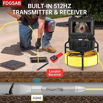 Sewer Camera 512Hz Locator Pipeline Detector 12 LEDs (9618FTR-20) | 7 Pipeline Inspection kit with DVR Function IP68A 32GB Card for Sewer Line Home Duct Drain Pipe Plumbing 20M Snake Cable
