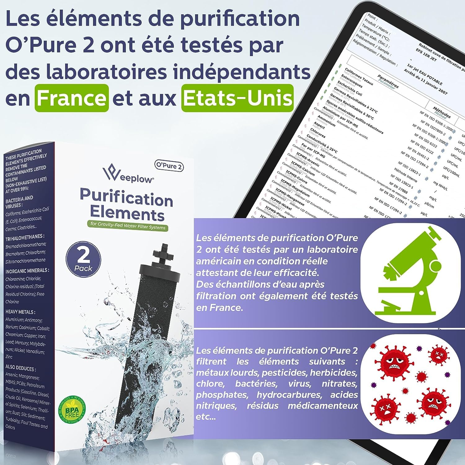 Système De Filtration D'Eau Weeplow Neptune 11L - Filtre Gravité Acier Inox, 2 Filtres O'Pure 2
