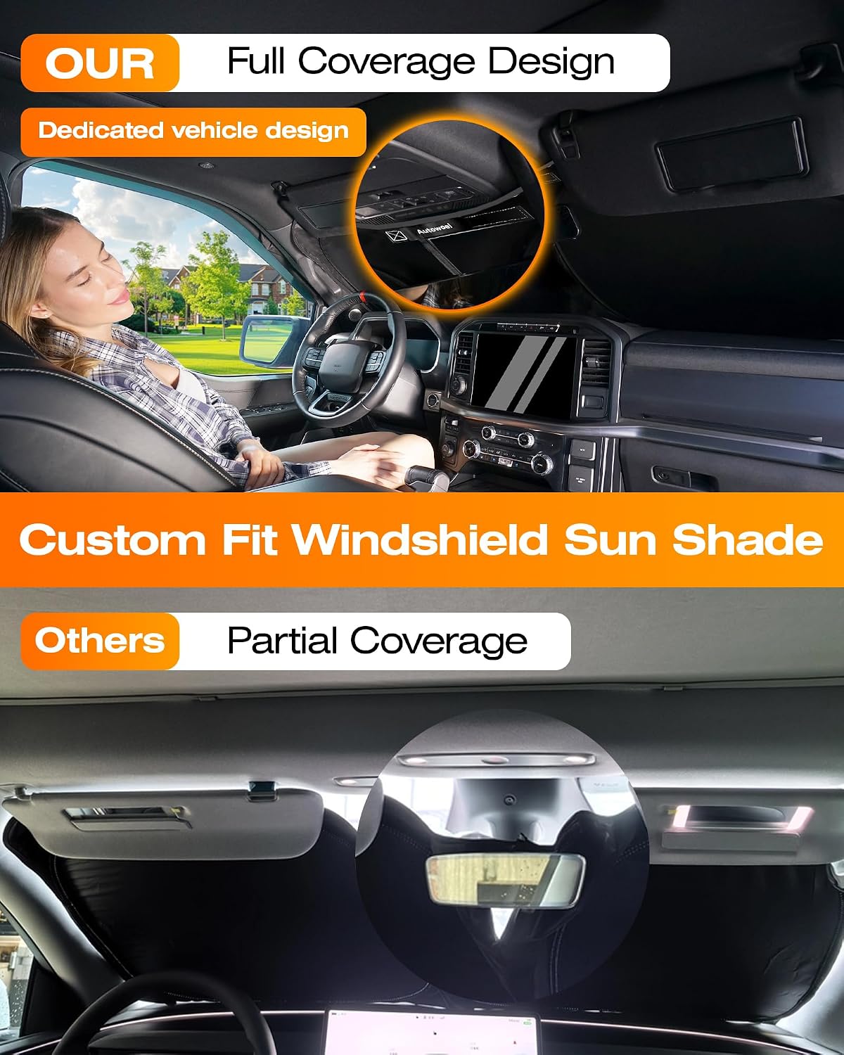 Windshield Sun Shade for Car, Helps Keep Car Cooler, 99% UV Protection Foldable Windshield Sunshade, Beige 240T Heat Shield for Daily Parking, Cars, SUVs, Trucks, with Storage Bag 64"x 34"