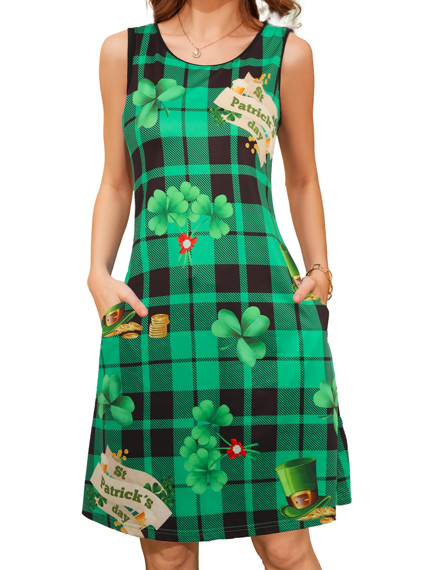 AXUIOKRY Womens Summer Sundress Aline Sleeveless Crewneck Casual Beach Fit and Flare Mini Short Dress with Pockets