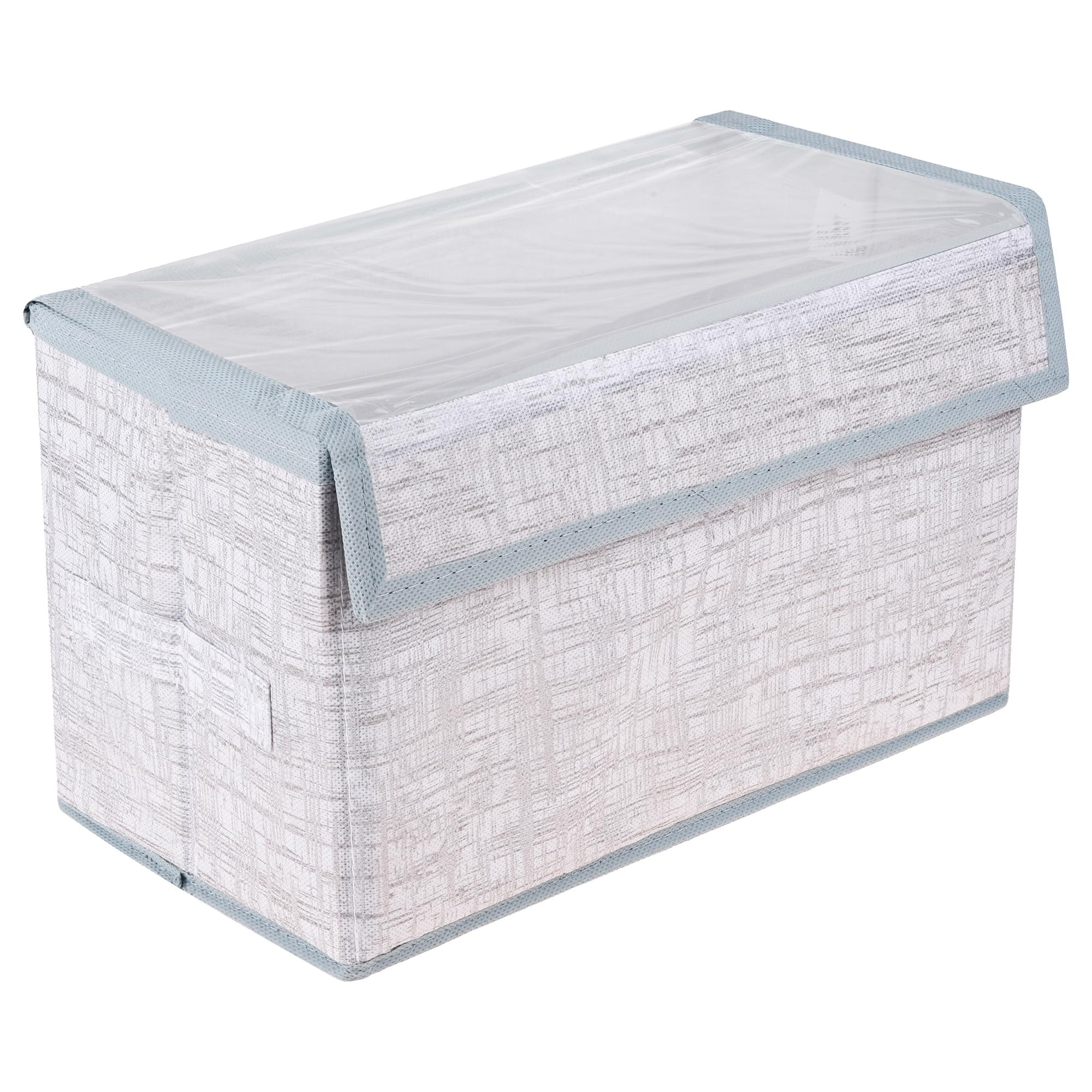 Kuber Industries Drawer Storage Box|Clothes Drawer Organizer with Handle|Transparent Lid with Velcro|Wardrobe Organizer for Books|Jute Printed Dhakkan Storage Box|Small|Gray-image-29
