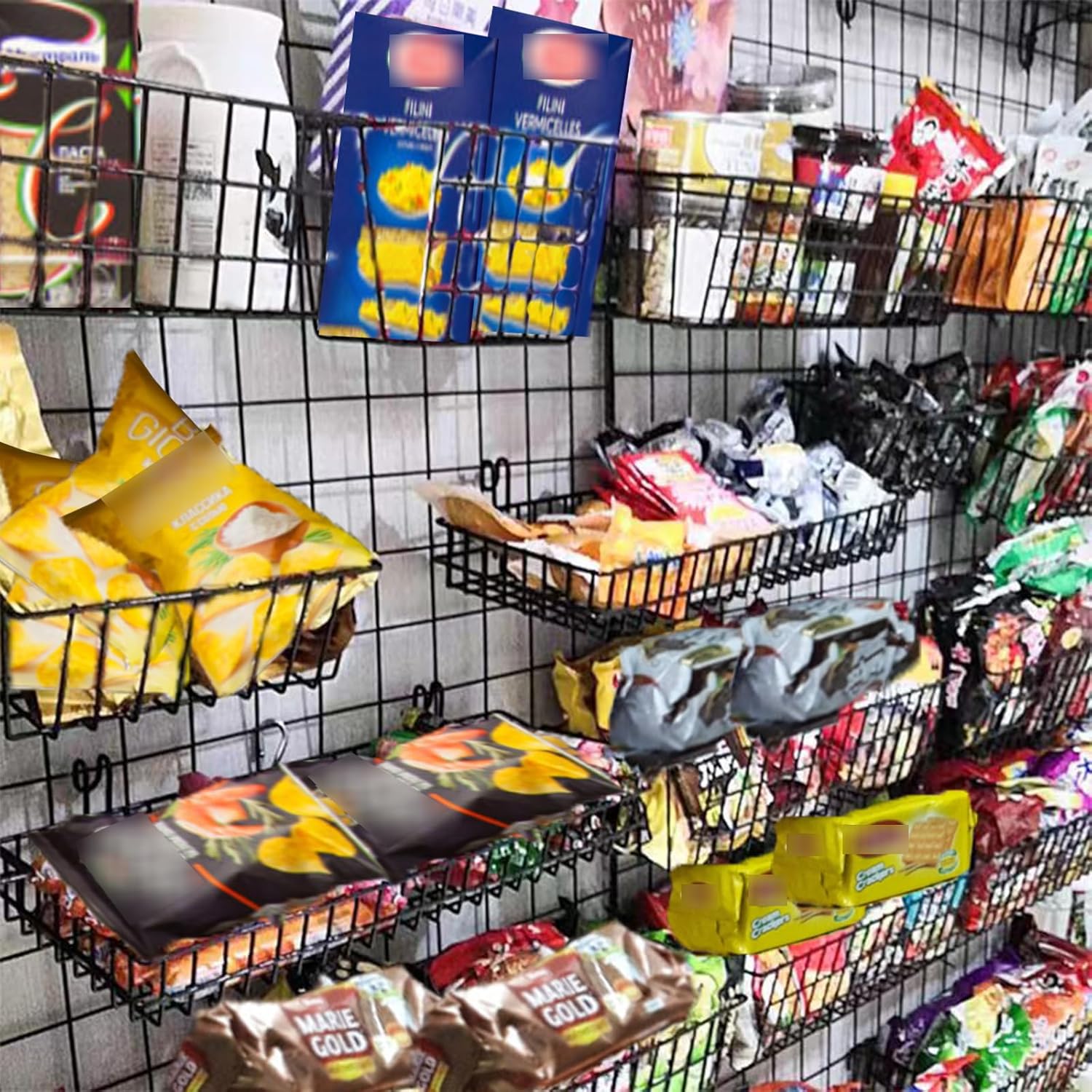 Polmart Heavy Duty Gridwall/Grid Panel Basket, Black (4-Pack)