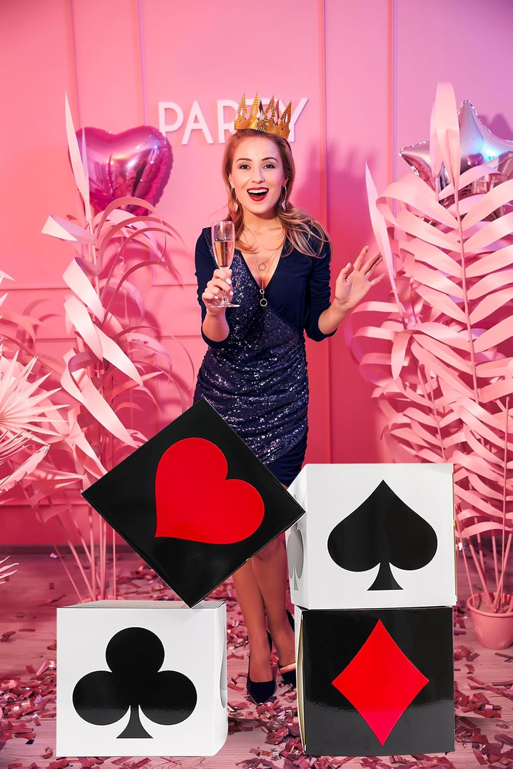 Casino Party Boxes, 12 x 12 x 12 Inches, Set of 8, Casino Theme Decorations, Poker Game Night, Birthday Party, Las Vegas Style, 3 Colors
