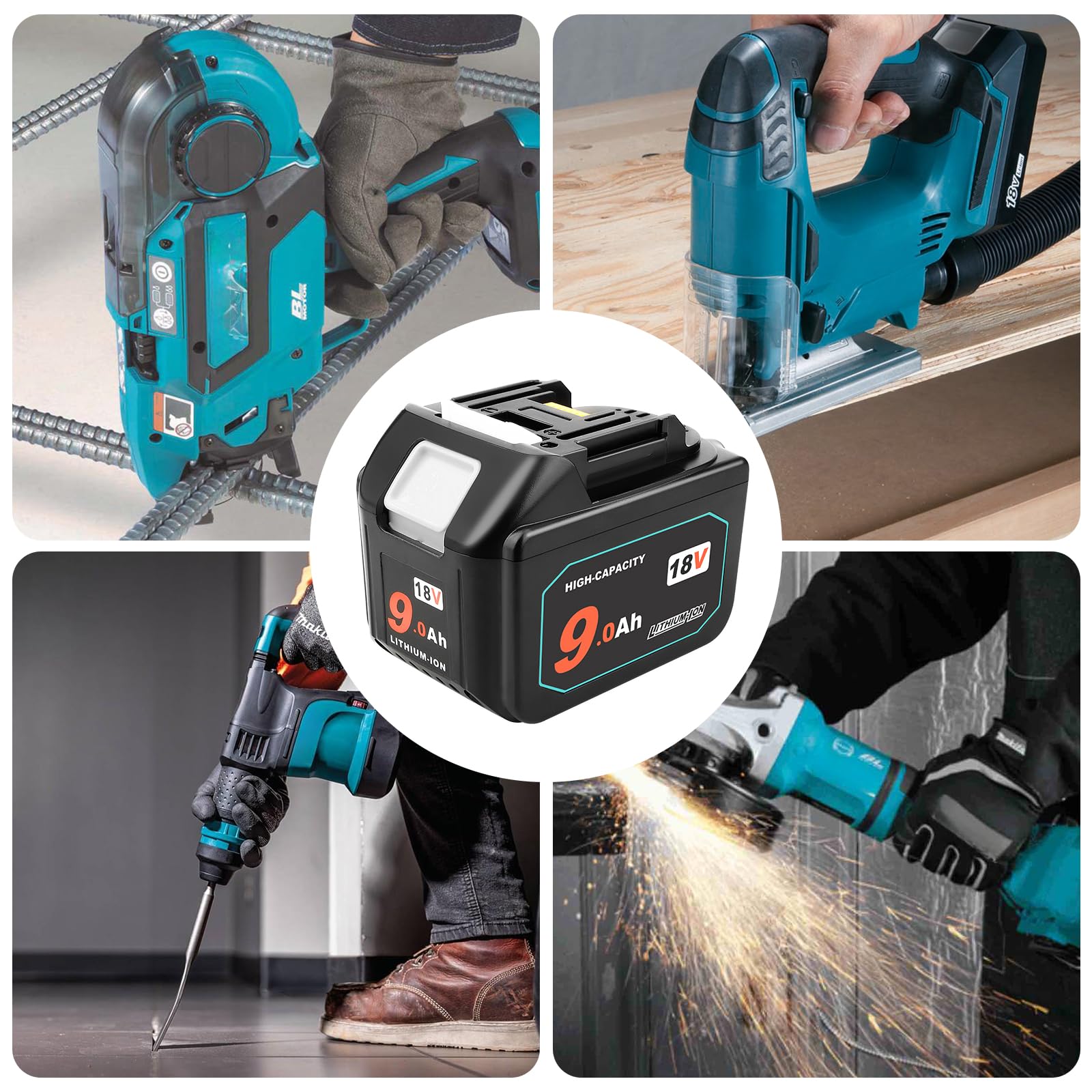 QUPERR 18V 9000mAh Ersatzakku für Makita 18V Akku Werkzeuge | Mit LED-Ladeanzeige, hoher 9,0Ah Kapazität und Mehrfachschutz für längere Laufzeit und zuverlässige Leistung