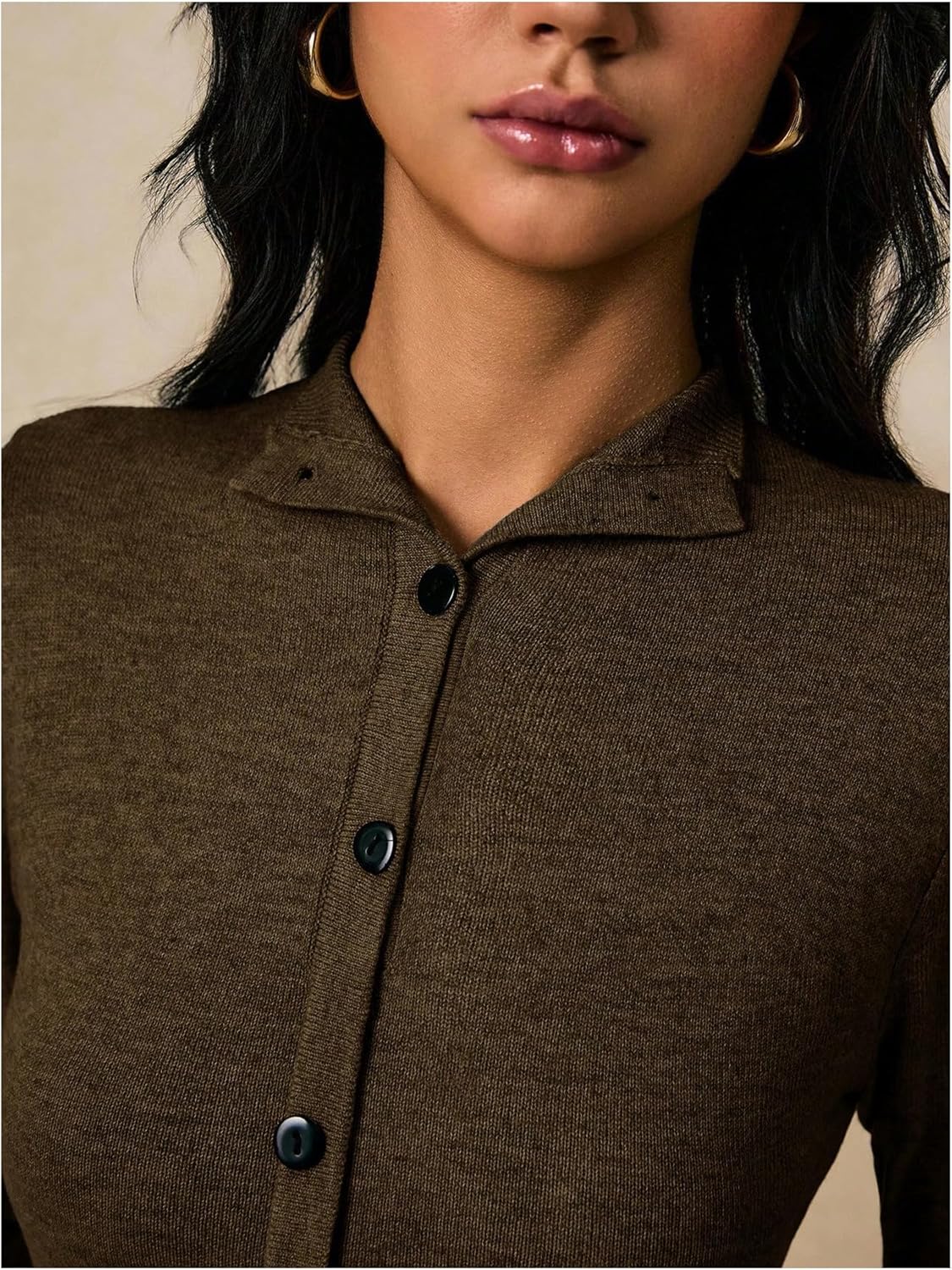 Women's Button Down Collared Mini Sweater Dress Long Sleeve Bodycon Knit Dresses Fall Outfits - Image 4