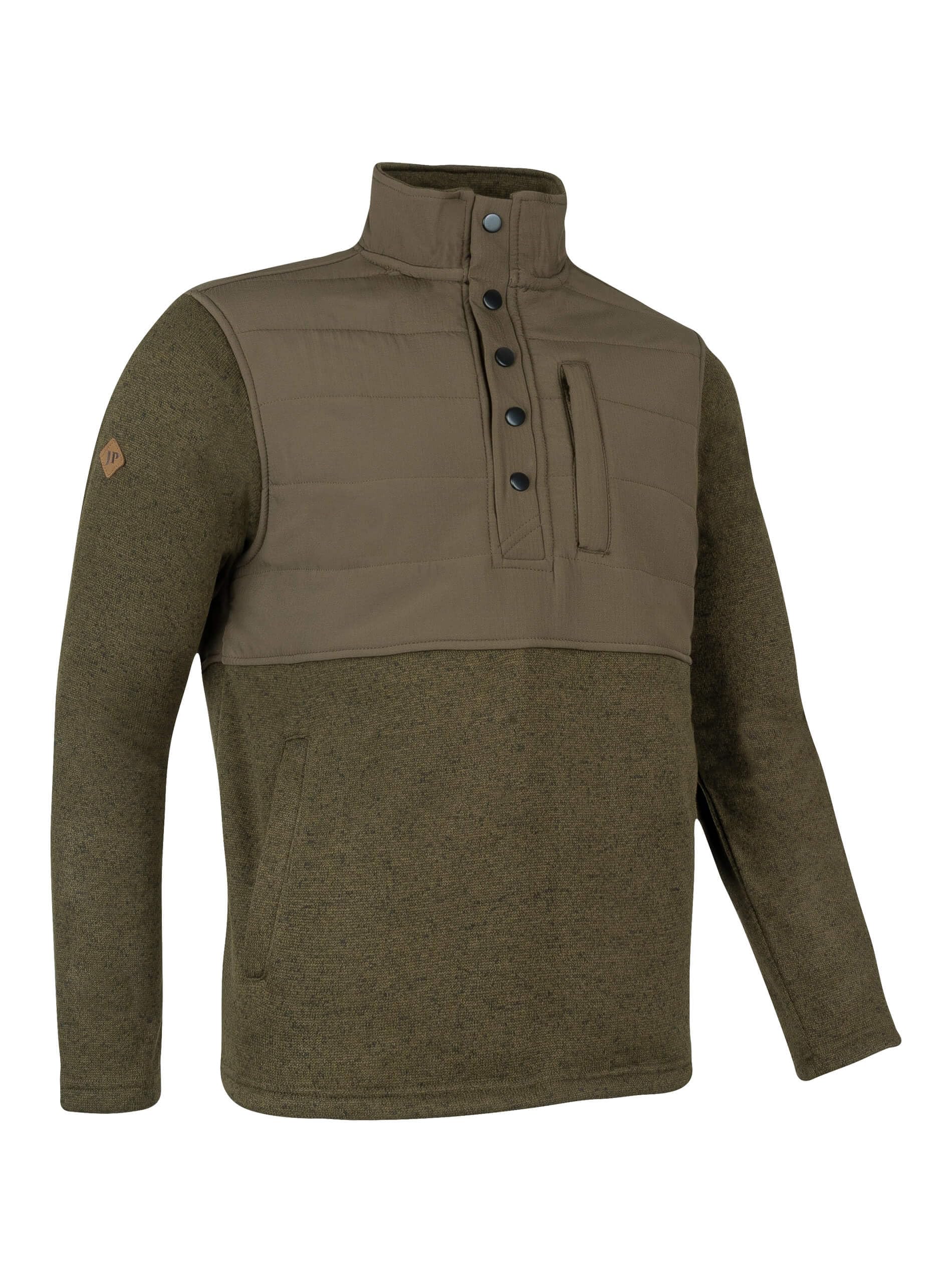 JACK PYKE Pull en polaire pour homme – Veste d'extérieur à manches longues avec col montant, panneau supérieur rembourré, poches zippées et pull à fermeture à bouton-pression pour tenue décontractée