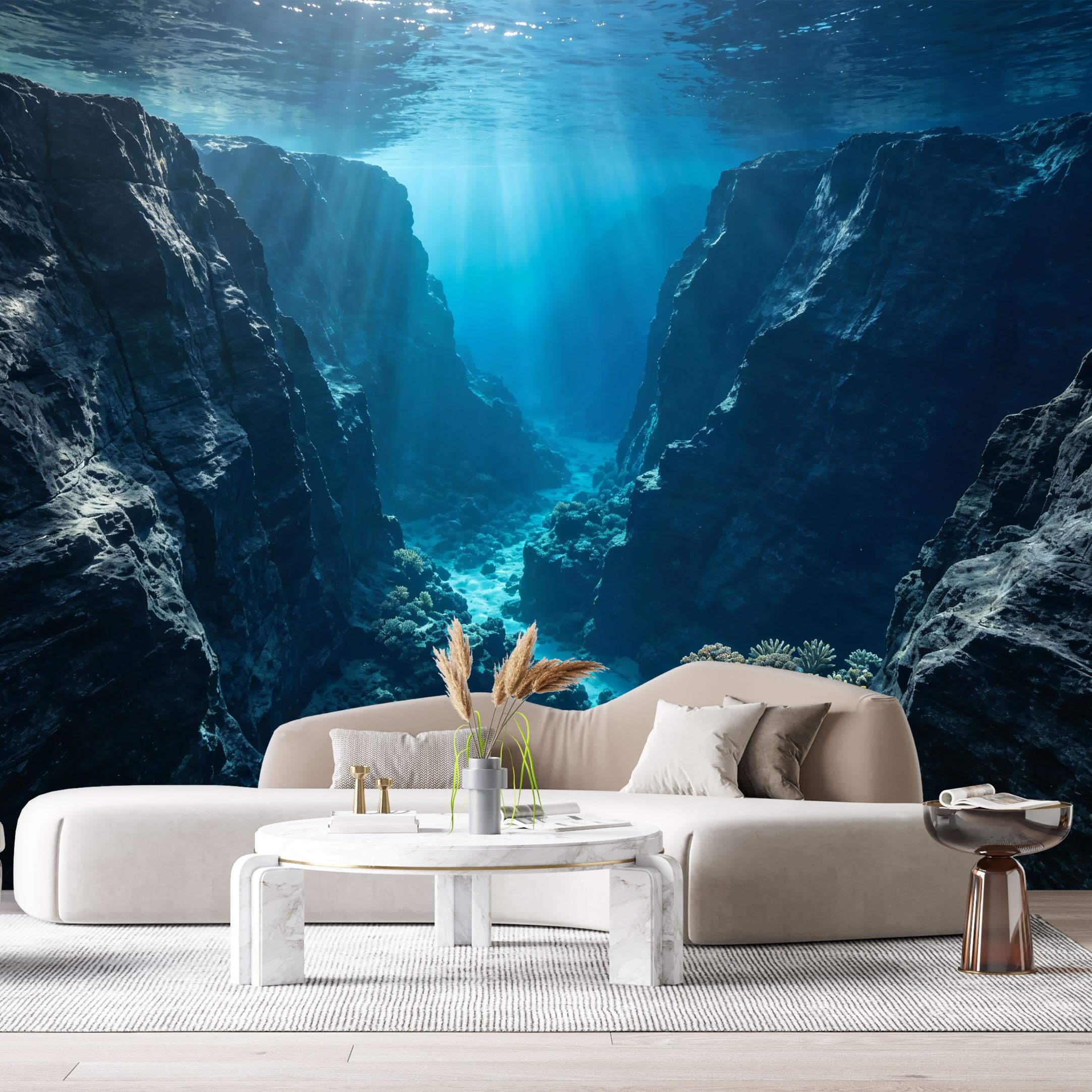 Custom Size Wall Murals Ocean Marine Underwater Canyon Coral Reef Sunlight Rays SelfAdhesive Wall Fabric Removable Large Wallpaper for Photo Living Room