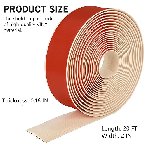 Miniatura 2 de Tira de transición de suelo de 20 pies, autoadhesiva, cubierta de vinilo, tira de transición divisora plana, diseño de grano de madera para huecos