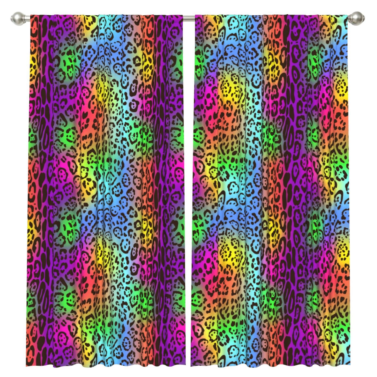 InOmak Rainbow Jaguar Skin, 2 Panels Window Curtains 52 x 84 Inch Blackout Curtains for Living Room Bedroom
