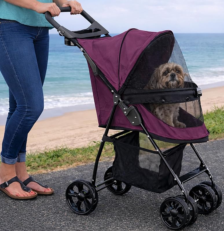 Pet Gear No-Zip Happy Trails Lite Pet Stroller, Dark Raspberry