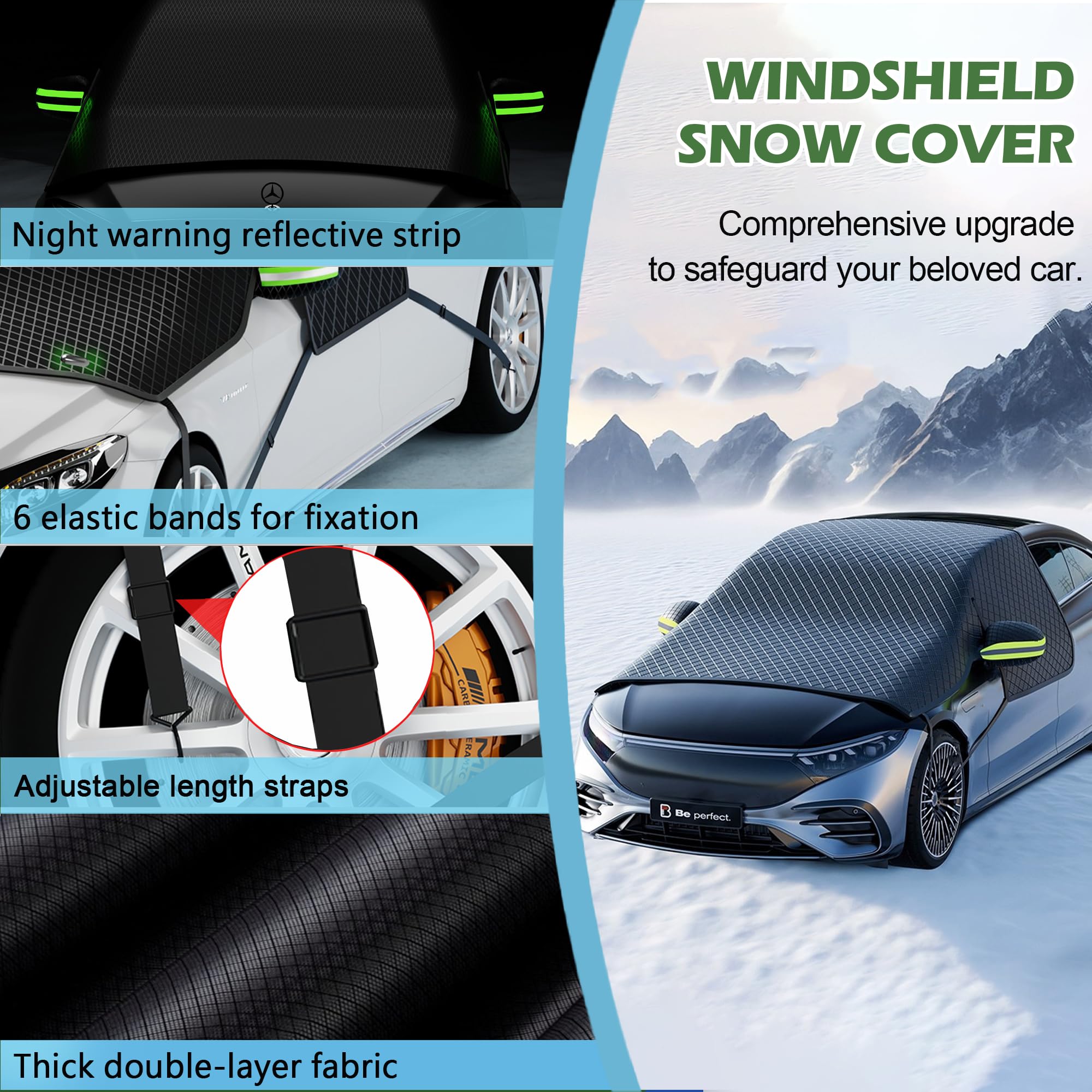 Windshield Snow Cover Car Windshield Cover for Ice and Snow Automotive Large Magnetic Windshield Frost Cover with Side — view 3