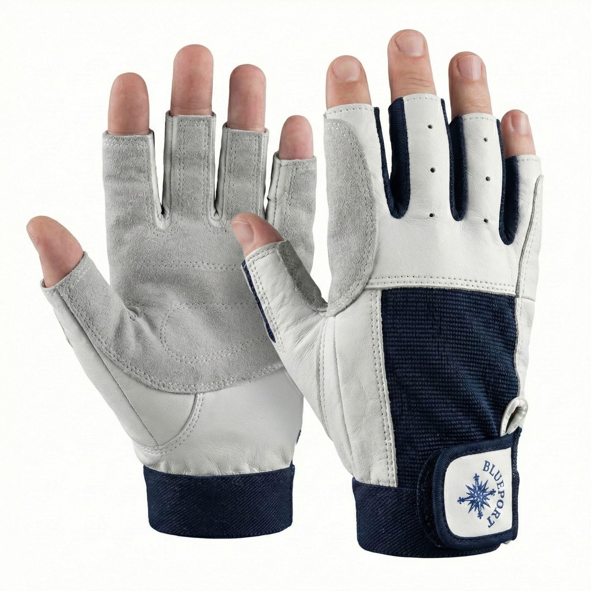 Segelhandschuhe Herren & Damen Leder – Premium Kurzfinger aus weichem Echtleder – Klassischer 5-Finger Cut für Segeln & Yacht – Atmungsaktiver Spandex-Rücken